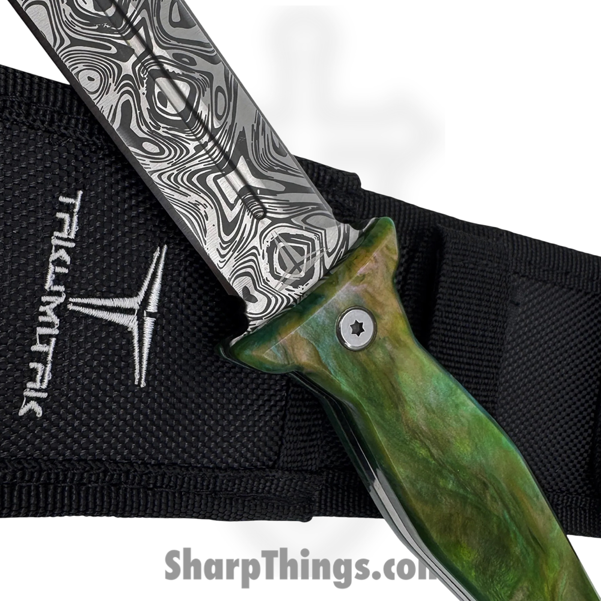 Takumitak - TKF503GN-CS - Protector - Fixed Blade Knife - 3Cr13 SS Acid Etched Spear Point - Glow Resin - Green - Image 4