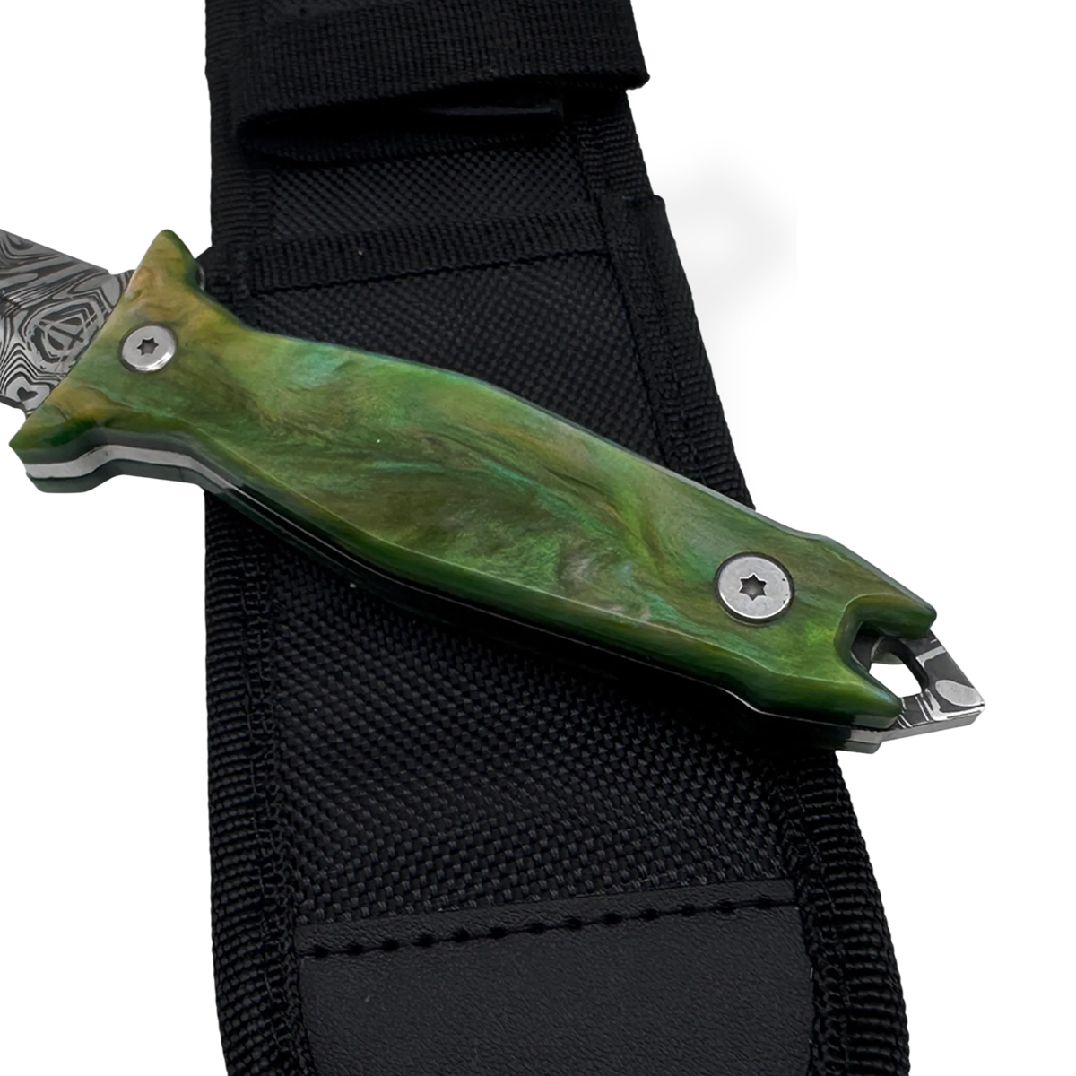 Takumitak - TKF503GN-CS - Protector - Fixed Blade Knife - 3Cr13 SS Acid Etched Spear Point - Glow Resin - Green - Image 5