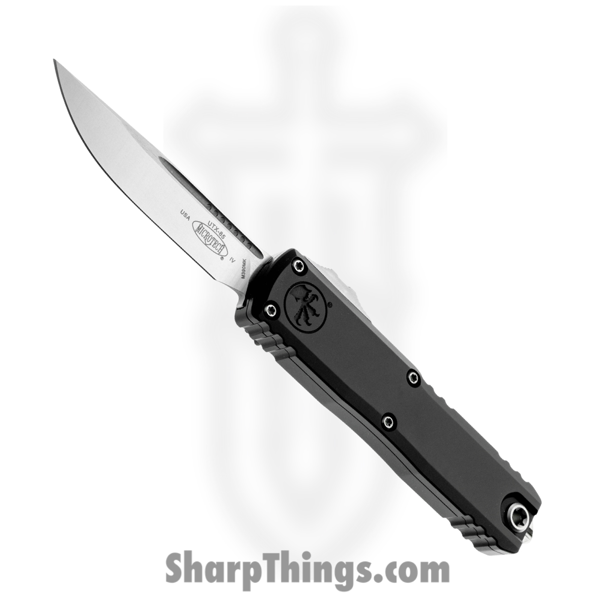 Microtech - 12314-10 - UTX-85 Gen IV - OTF Auto - M390MK Stonewash Drop Point - Aluminum - Black