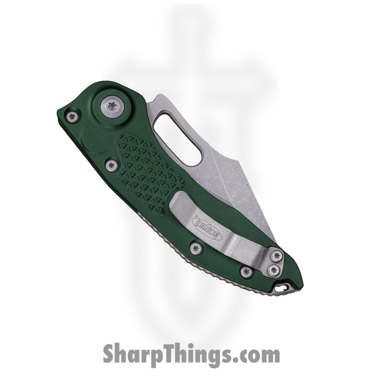 Microtech - 169-10APEG - Stitch - Folding Knife - M390 Apocalyptic Spear Point - Aluminum - Green - Image 4
