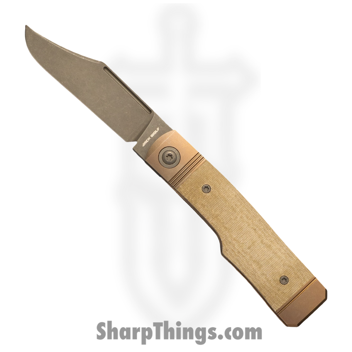 Jack Wolf Knives - GUNSL-03-GRN-LIN-MIC - Gunslinger Jack - Folding Knife - S90V Acid Stonewash Clip Point - Linen Micarta - Green