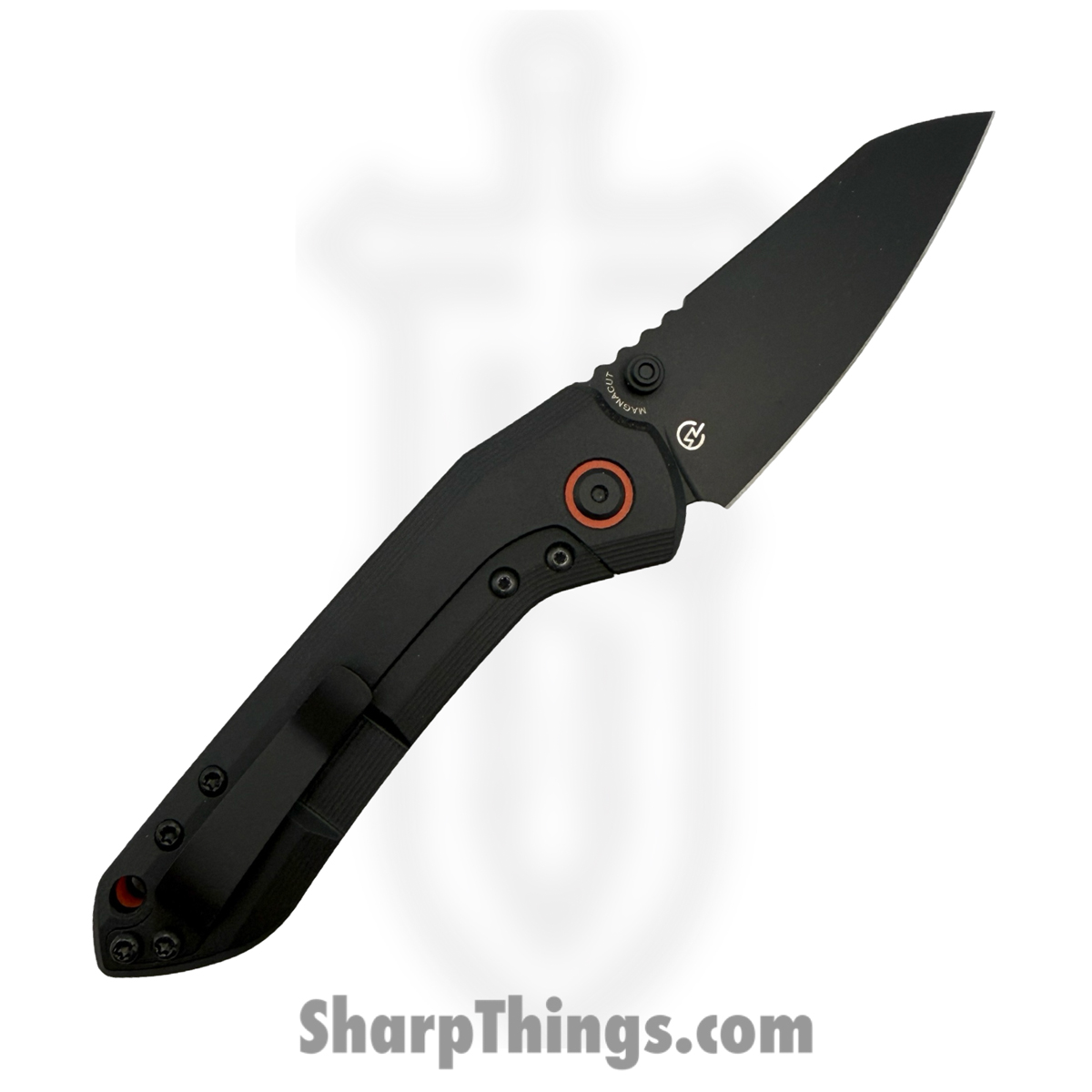 Millit Knives - OVBlkCMOrgBlk - Overland - Folding Knife - CPM MagnaCut Coated Sheepsfoot - Canvas Micarta - Black - Image 2