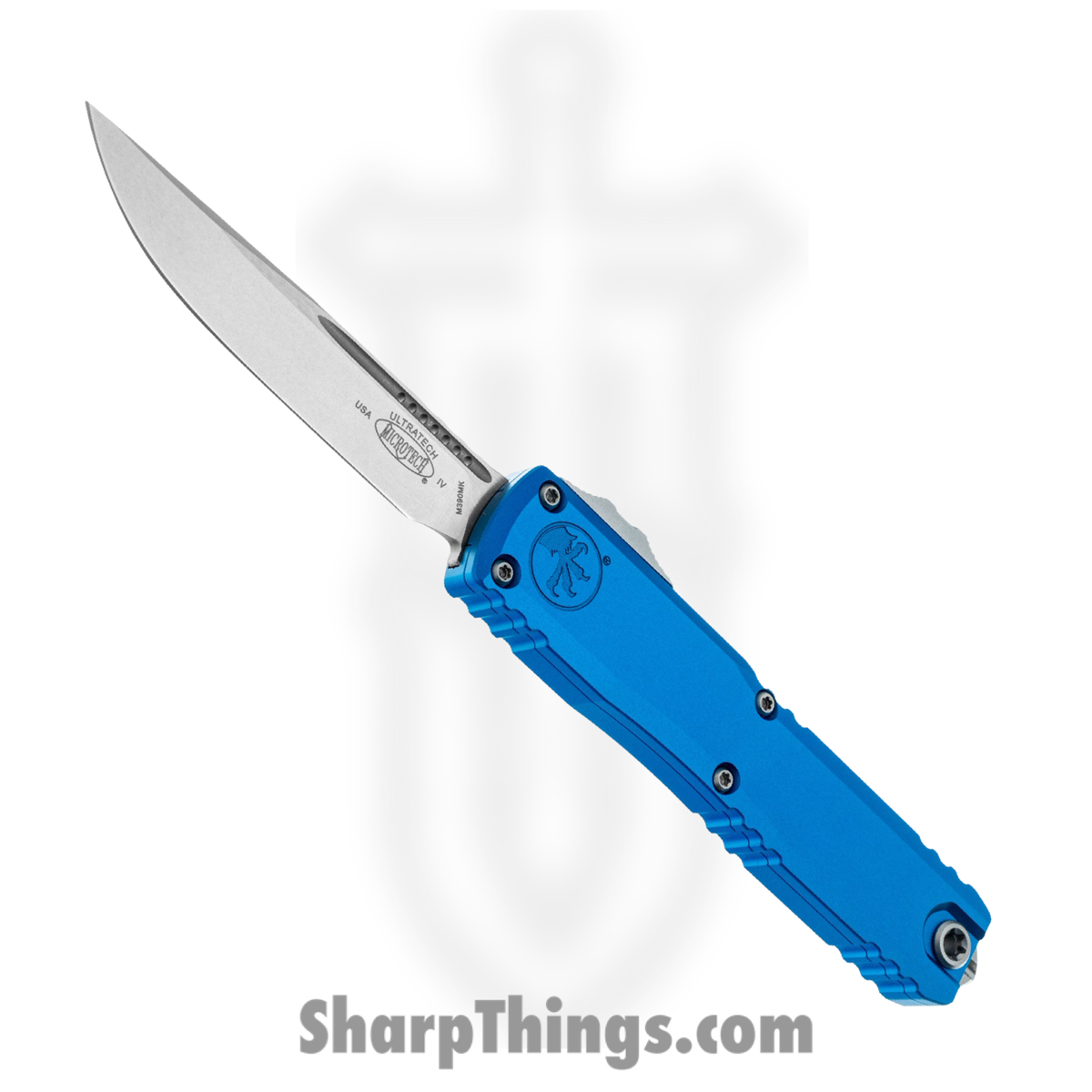 Microtech - 11214-10BL - Ultratech Gen IV - OTF Auto - M390MK Stonewash Drop Point - Aluminum - Blue