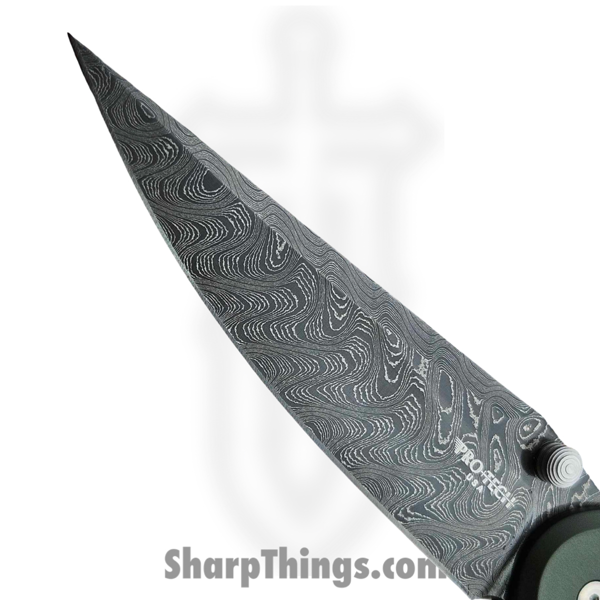 ProTech - 2026.Avalon.Custom.003 - Avalon - Folding Knife - Chad Nichols Boomerang Damascus Drop Point - Knurled Aluminum - Green - Image 3