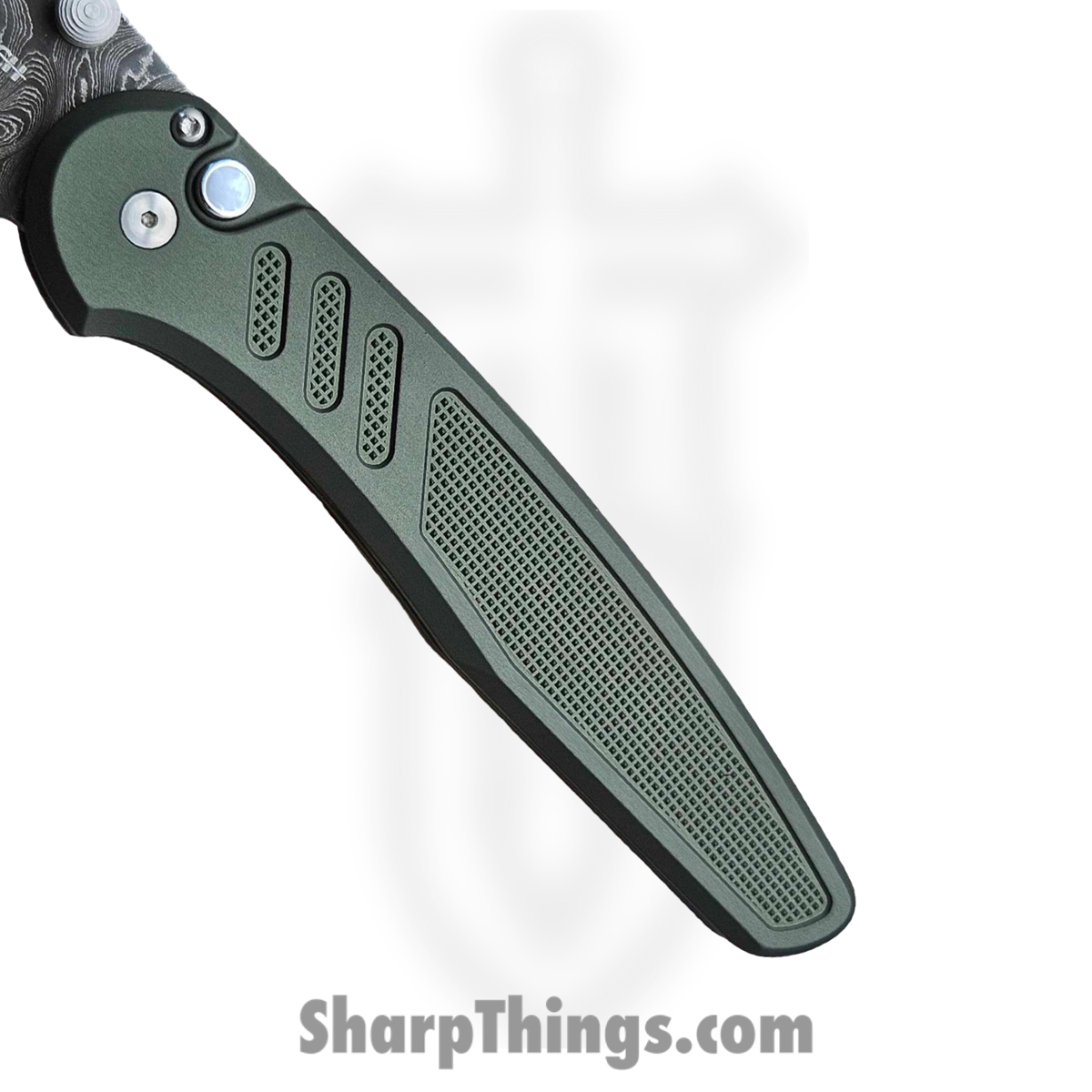 ProTech - 2026.Avalon.Custom.003 - Avalon - Folding Knife - Chad Nichols Boomerang Damascus Drop Point - Knurled Aluminum - Green - Image 5