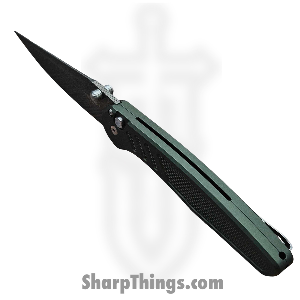 ProTech - 2026.Avalon.Custom.003 - Avalon - Folding Knife - Chad Nichols Boomerang Damascus Drop Point - Knurled Aluminum - Green - Image 6