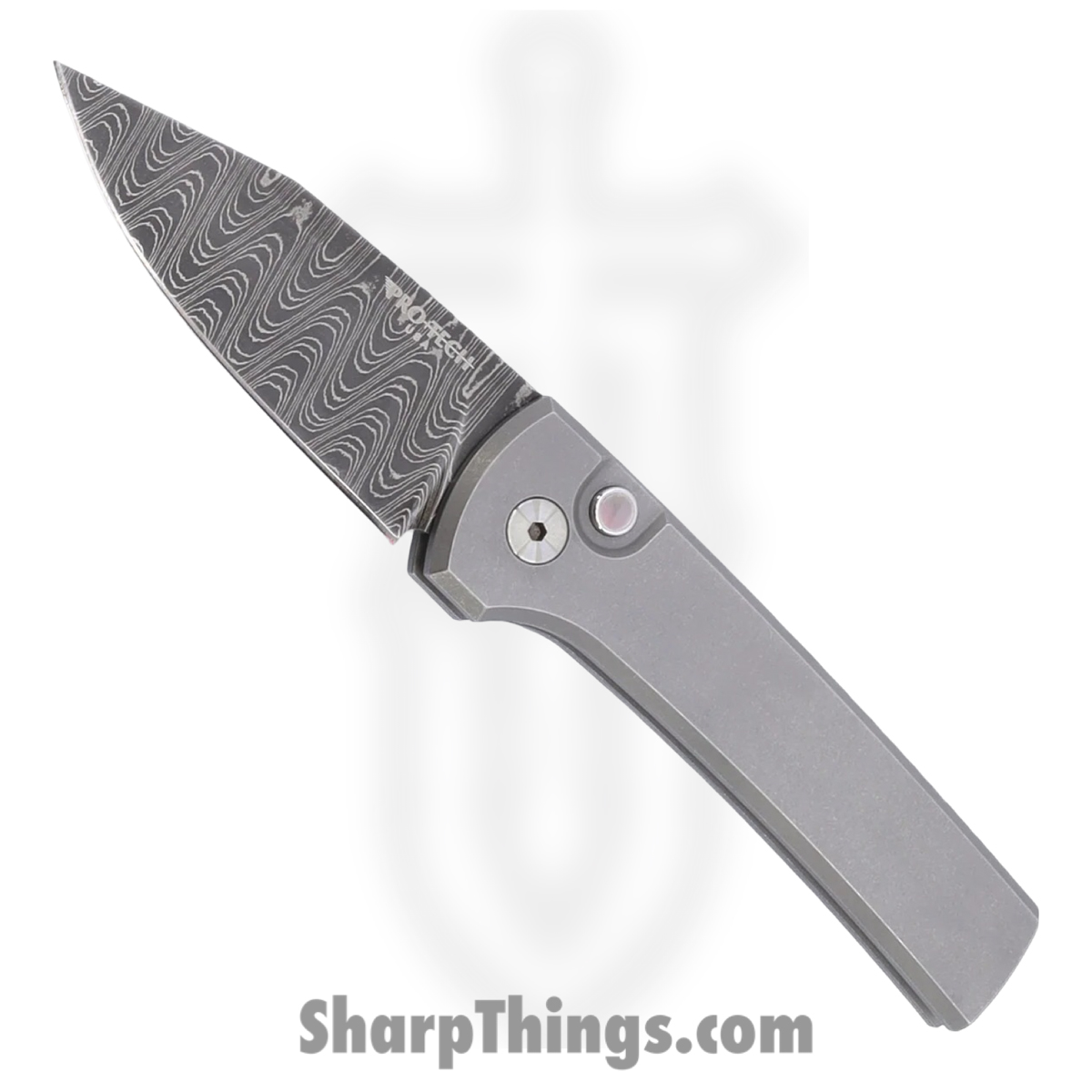 ProTech - 2026.Scapegoat.Custom.004 - Scapegoat - Automatic Knife - Vegas Forge Ladder Damascus Clip Point - 17-4 Steel - Stonewash/Blasted