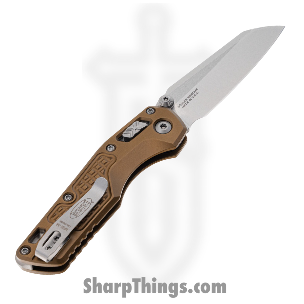 Microtech - 210M-10FRTA - MSI Mini Ram - Folding Knife - M390MK Stonewash Sheepsfoot - Aluminum - Tan - Image 2