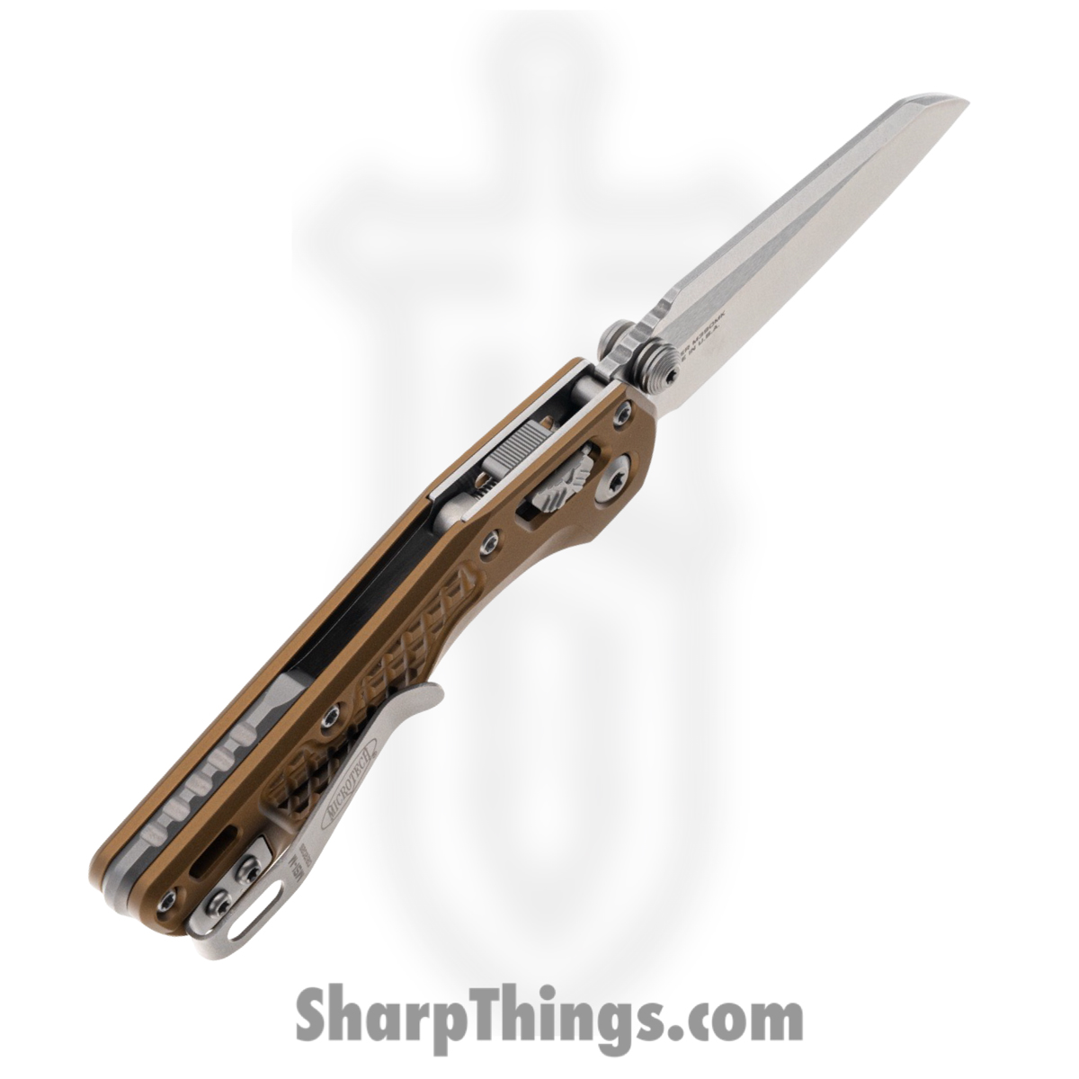 Microtech - 210M-10FRTA - MSI Mini Ram - Folding Knife - M390MK Stonewash Sheepsfoot - Aluminum - Tan - Image 5