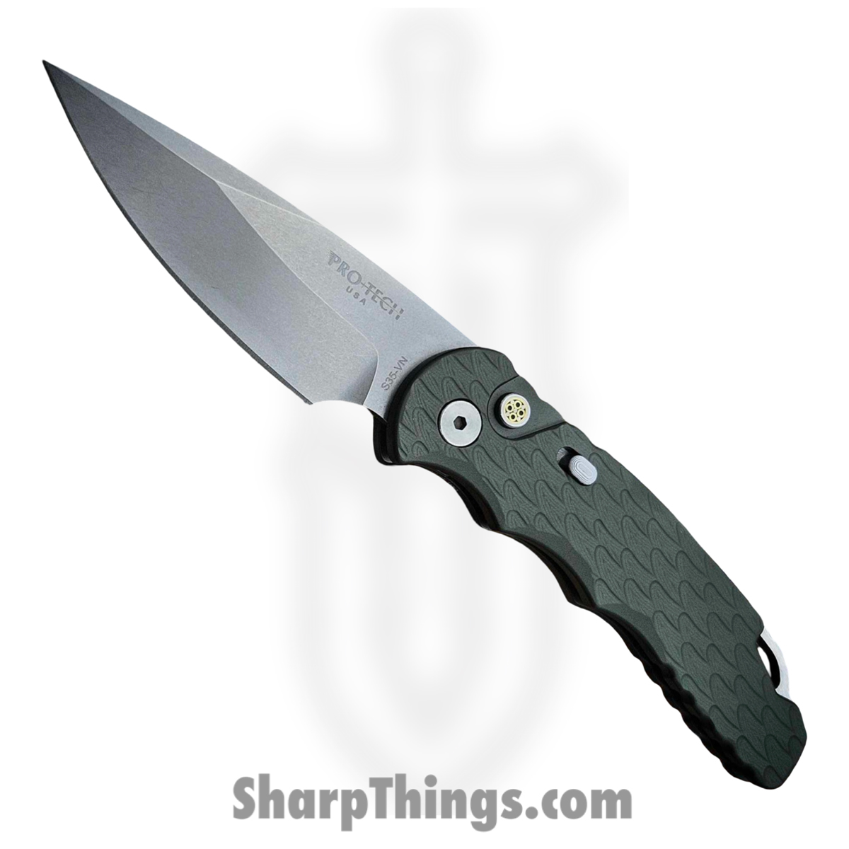 ProTech - BST26.TR5.1 - Tactical Response 5 - Automatic Knife - S35VN Stonewash Spear Point - "Feather" Aluminum - Green