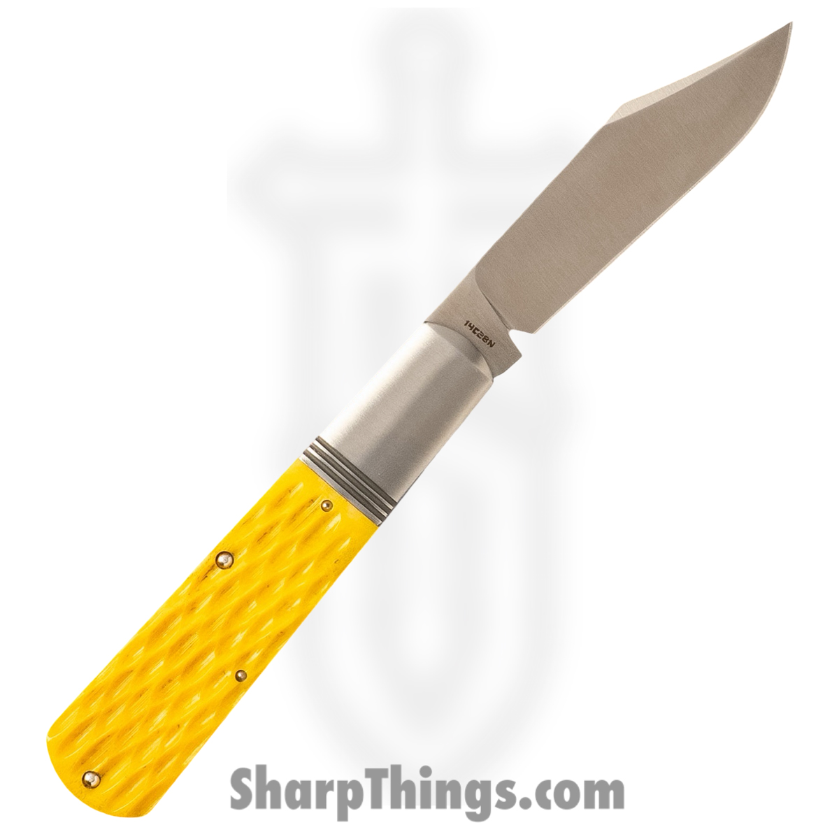 Jack Wolf Knives - GW-BAR-02-YLW-JIG-BON - Gateway Barlow - Folding Knife - 14C28N Satin Clip Point - Jigged Bone - Yellow - Image 2