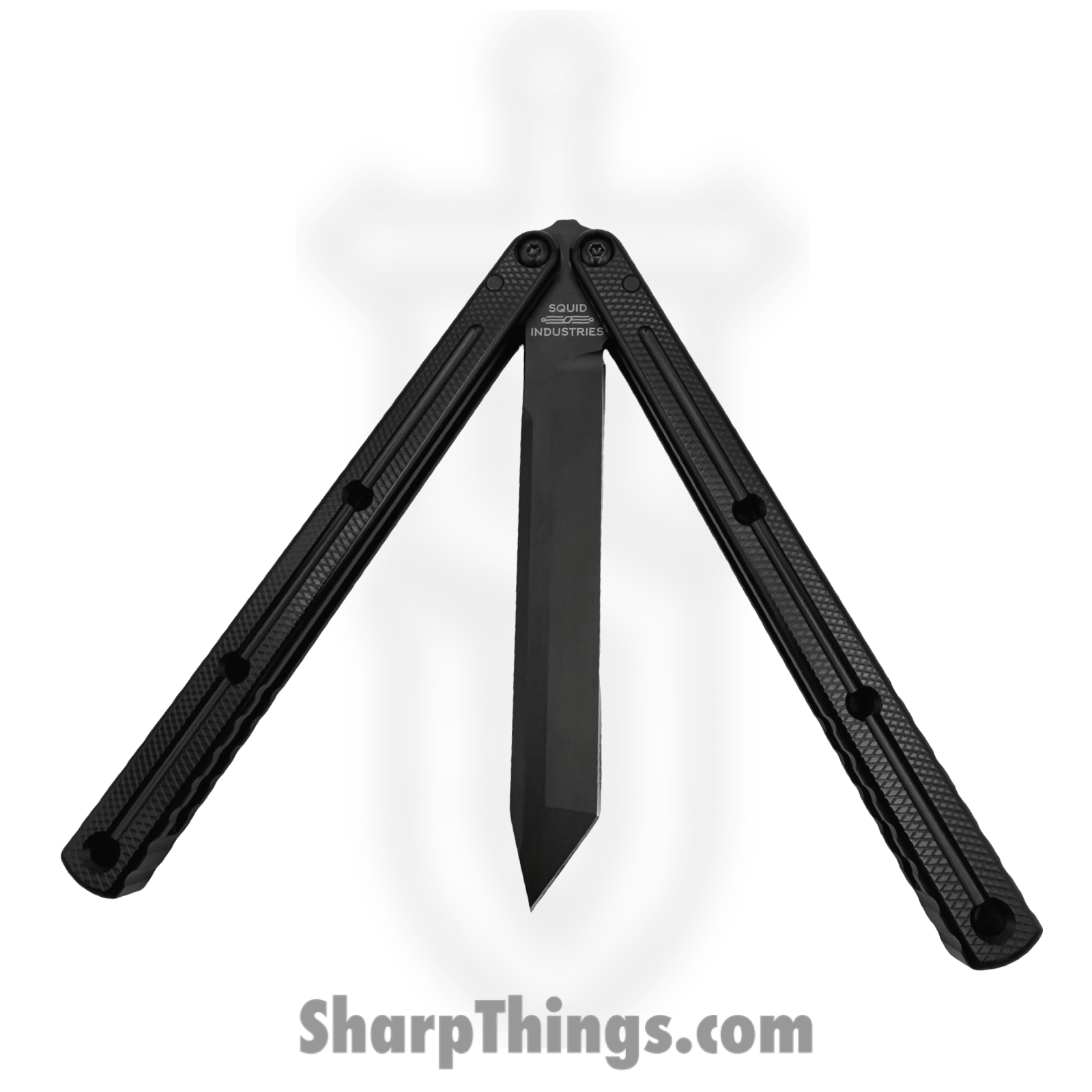Squid Industries - KRITBK - Krake Raken V3 - Balisong - 410 SS Coated Tanto - 7075-T6511 Aluminum - Inked Black - Image 3