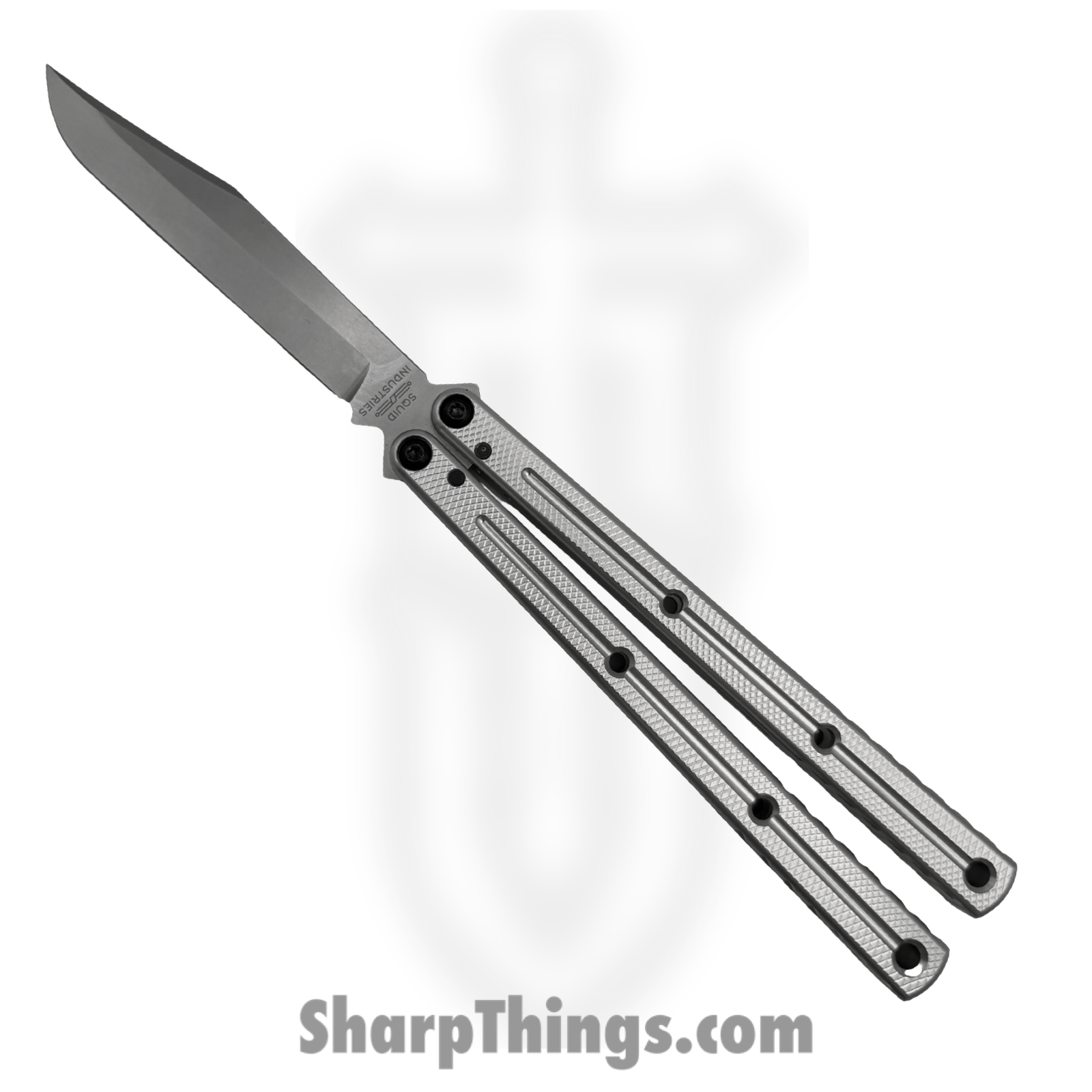 Squid Industries - KRMBSI - Krake Raken V3 - Balisong - AEB-L Stonewash Bowie - Aluminum - Silver