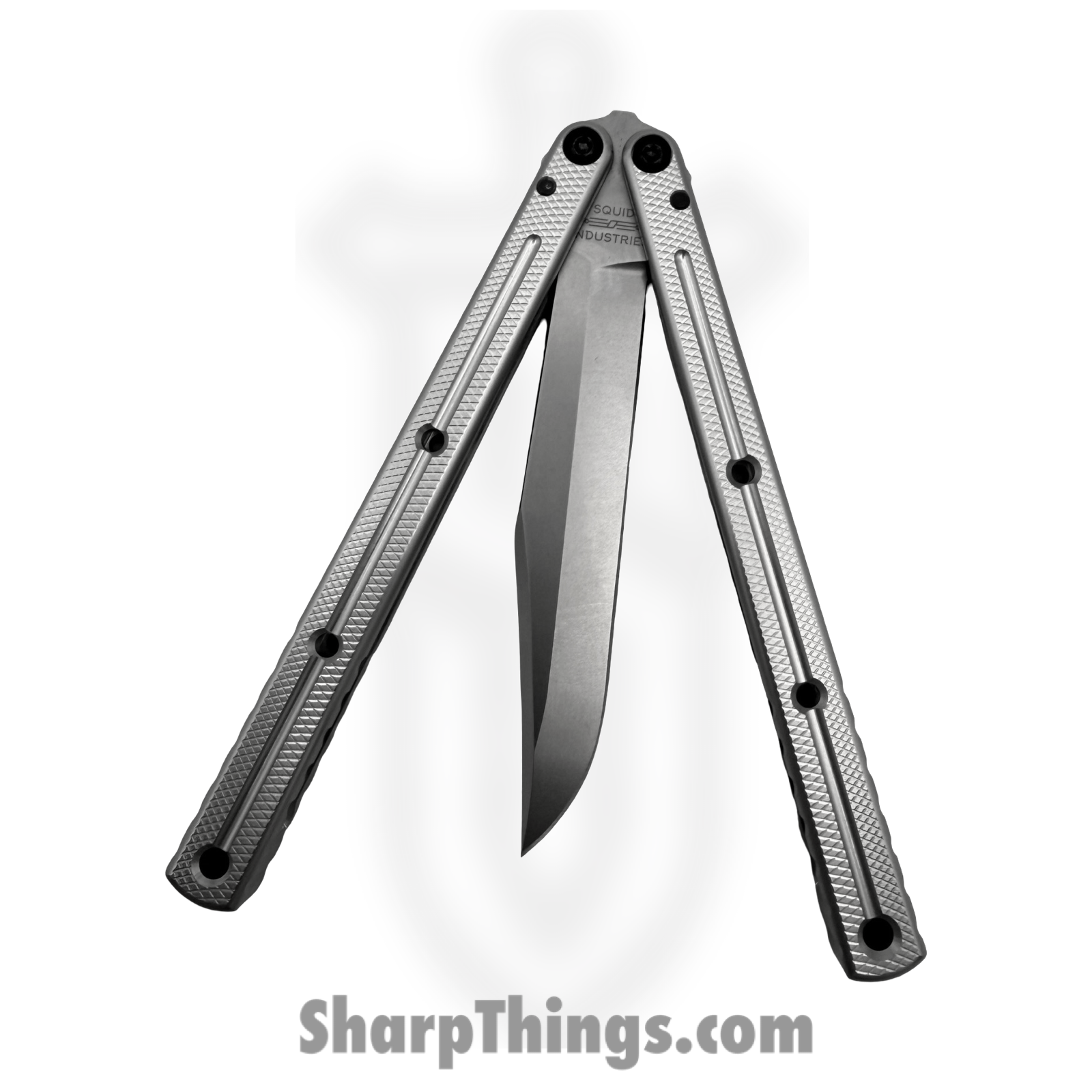 Squid Industries - KRMBSI - Krake Raken V3 - Balisong - AEB-L Stonewash Bowie - Aluminum - Silver - Image 4