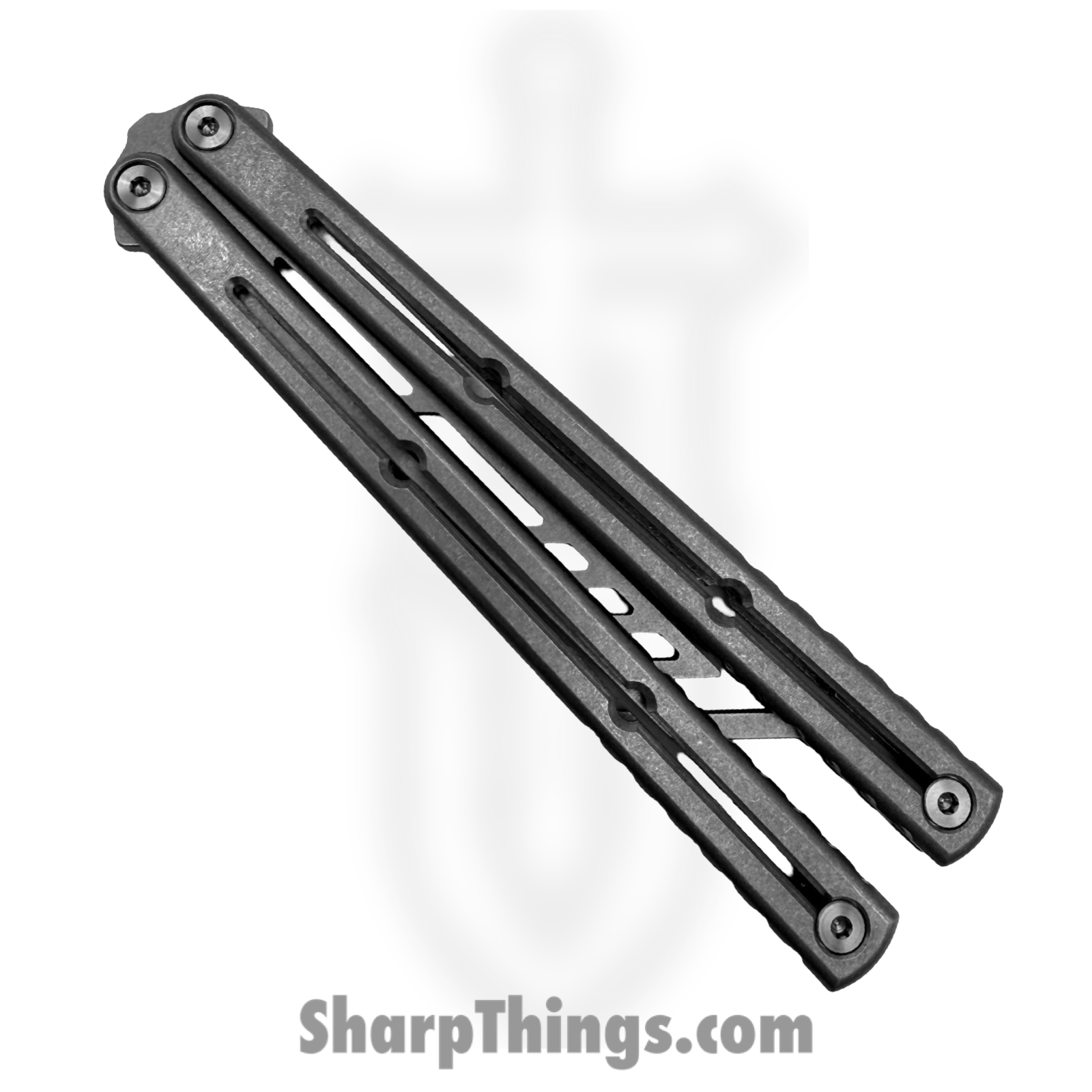 Squid Industries - TIKRTRSW - Krake Raken Trainer - Balisong - 410 SS Stonewash Trainer - 6AL-4V Titanium - Silver - Image 3