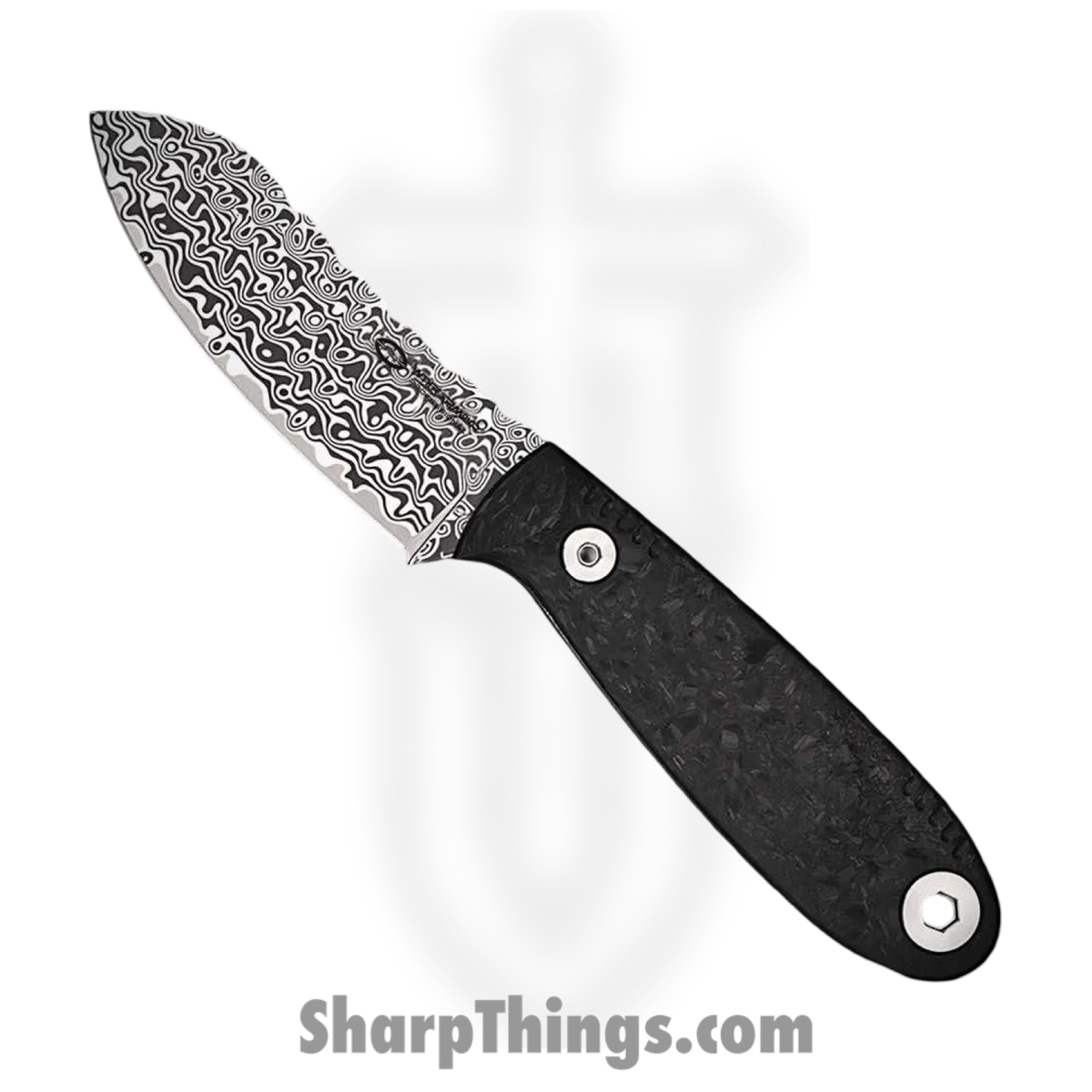 WithArmour - WA079-70CFDM - NessMuk2 - Fixed Blade Knife - Damascus Damascus Nessmuk - Shredded CF - Black