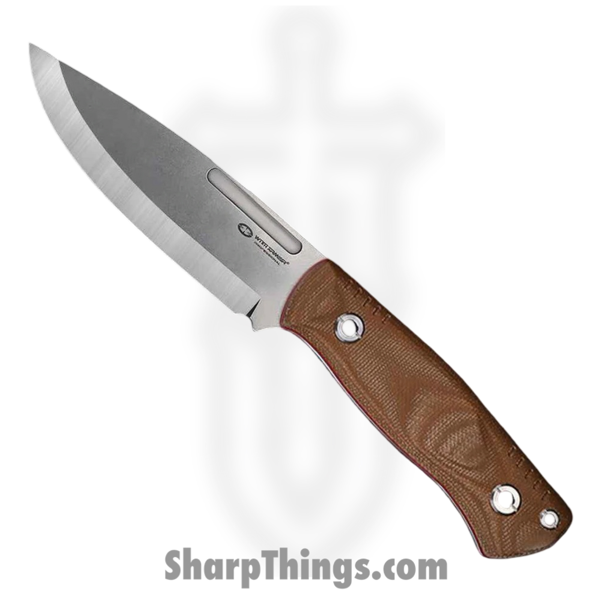WithArmour - WA2301-110TN - Mercenary - Fixed Blade Knife - 12C27 Satin Drop Point - Micarta G10 - Tan Red