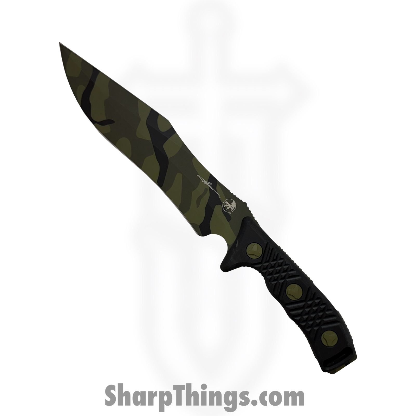Microtech - 104-1JUCS - Arbiter SS - Fixed Blade Knife - M390 Jungle Camo Recurve Clip Point - G10 - Black