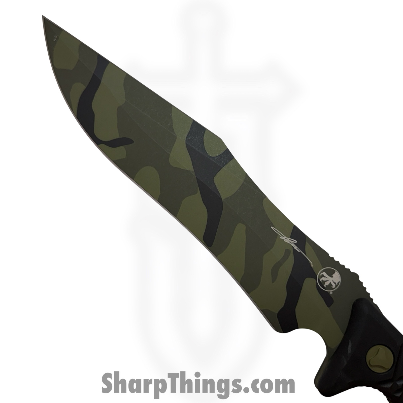 Microtech - 104-1JUCS - Arbiter SS - Fixed Blade Knife - M390 Jungle Camo Recurve Clip Point - G10 - Black - Image 4