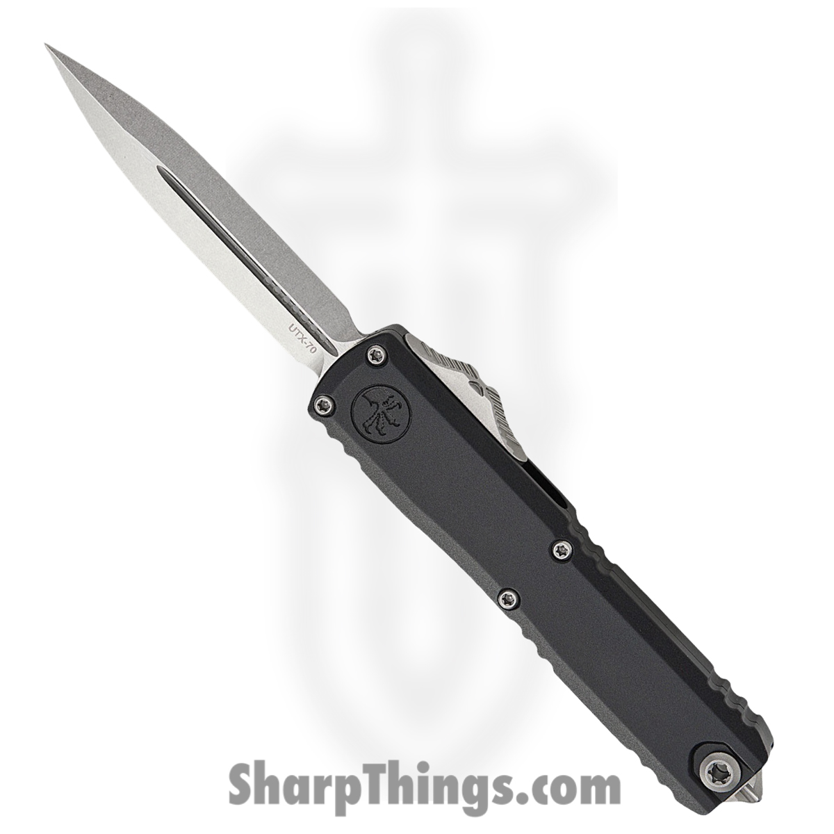 Microtech - 11474-10 - UTX-70 Gen IV - OTF Auto - M390MK Stonewash Dagger - Aluminum - Black