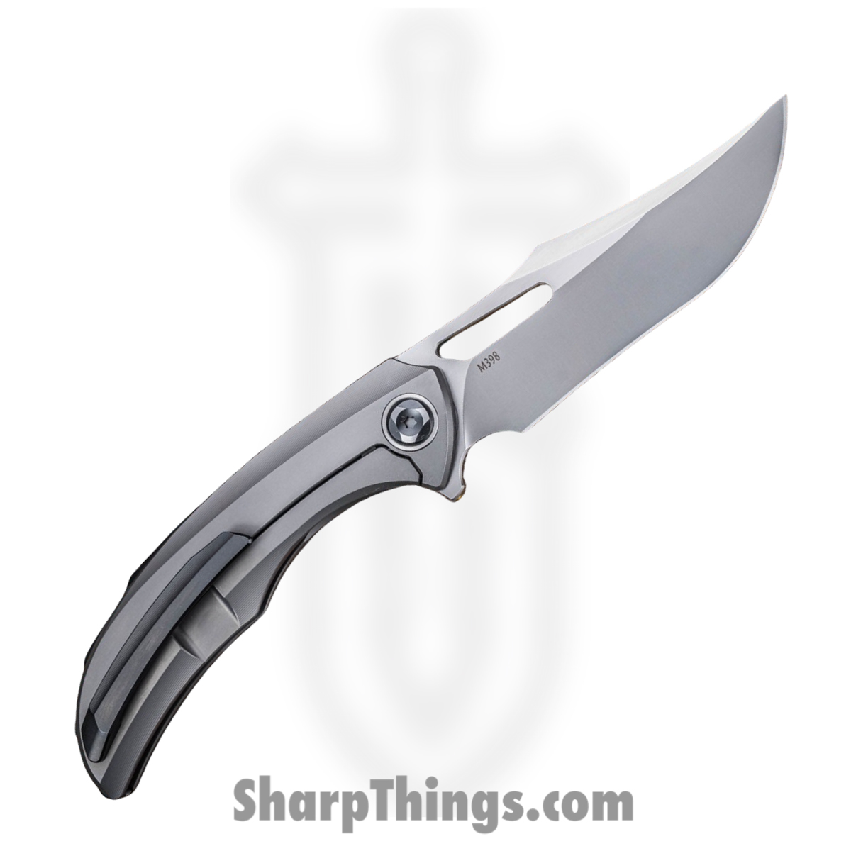 Poikilo Blade - BIO-ARM-STDPSW-398-TI - Armadillo - Folding Knife - Bohler M398 Pearlescent Stonewash Clip Point - Titanium - Natural - Image 2
