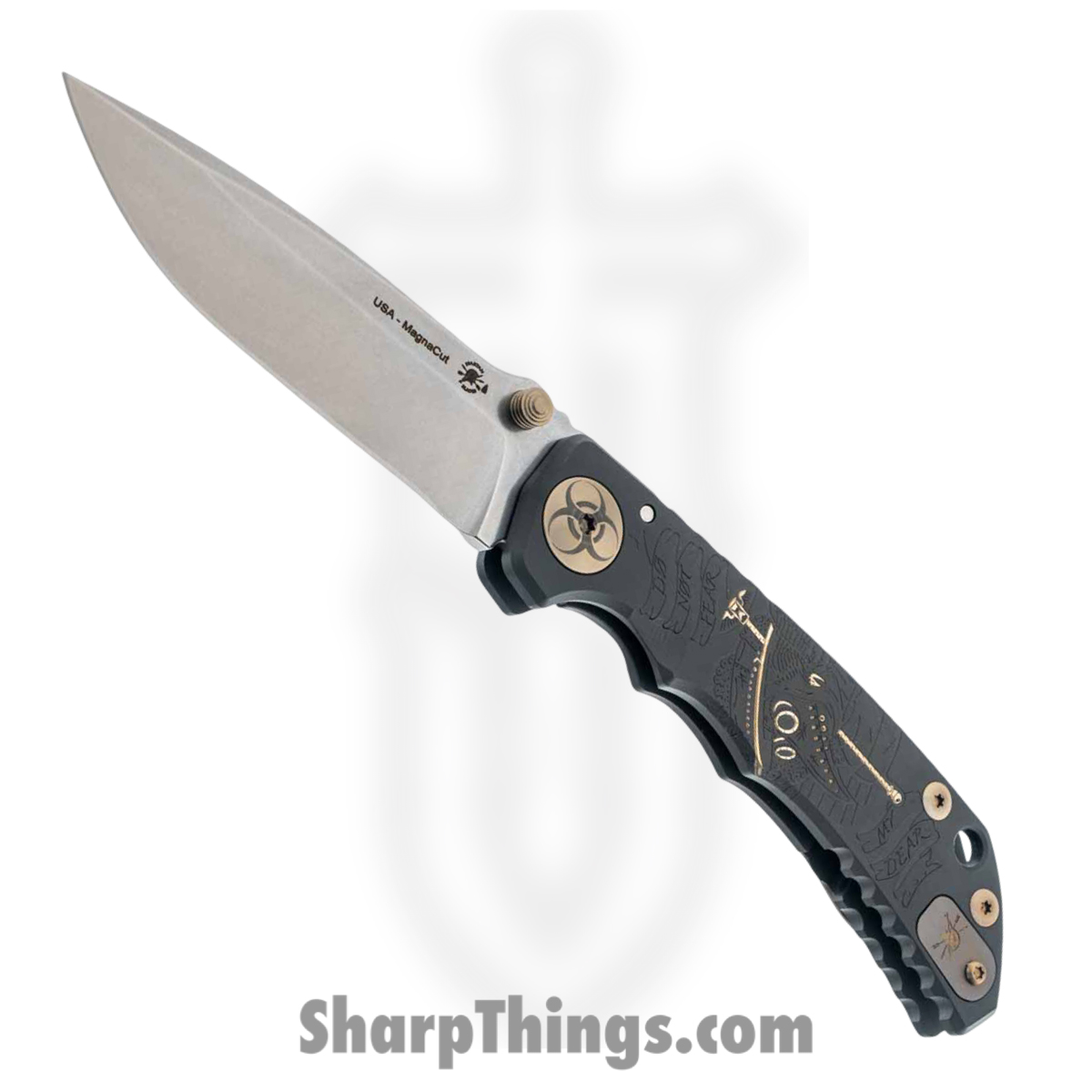 Spartan Blades - SF10 Custom - Harsey Custom - Folding Knife - CPM MagnaCut Stonewash Drop Point - 6AL4V Titanium - Black Plague