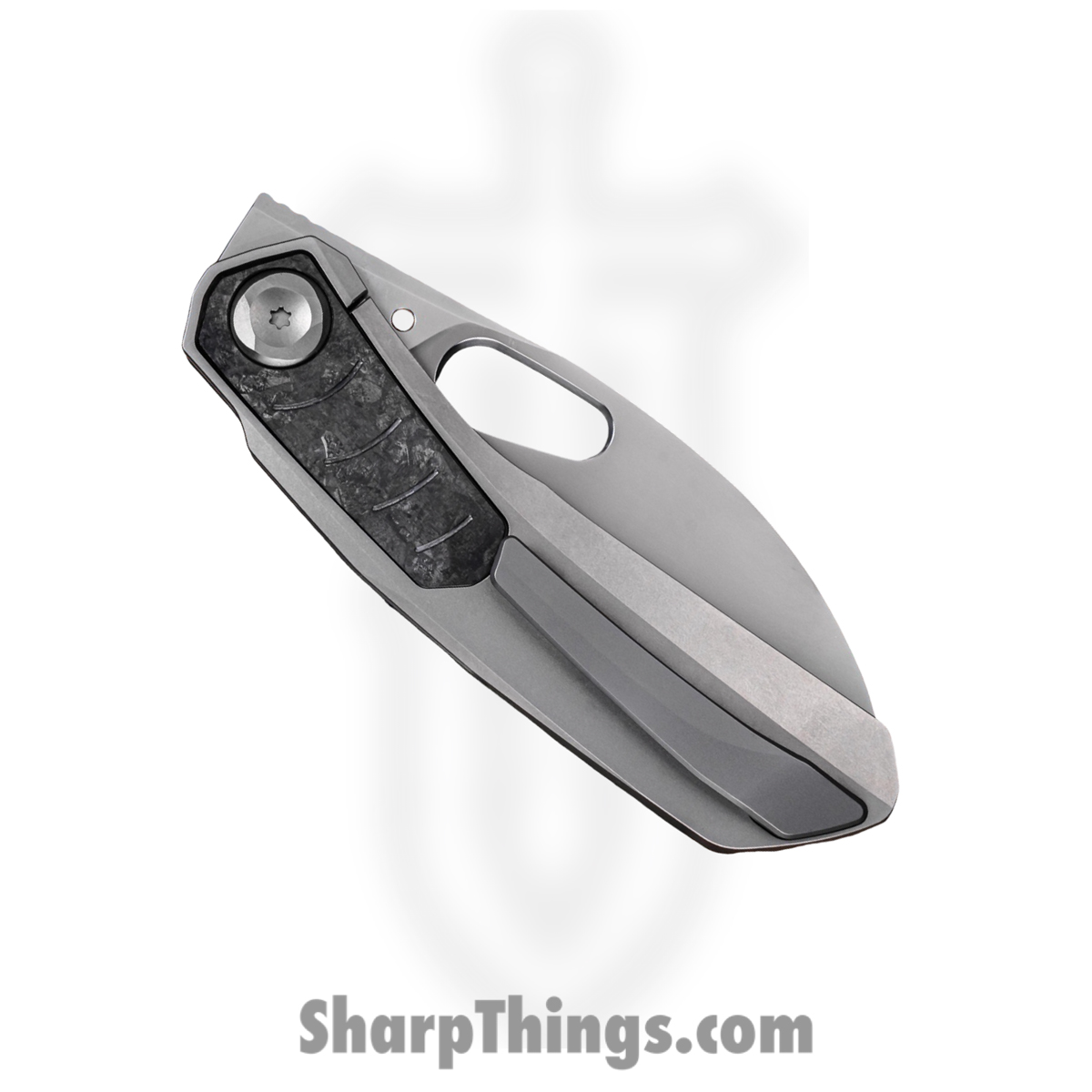 Poikilo Blade - COL-CRA-STDPSW-398-TI - VK Crab - Folding Knife - Bohler M398 Pearlescent Stonewash Drop Point - Titanium - Natural - Image 4