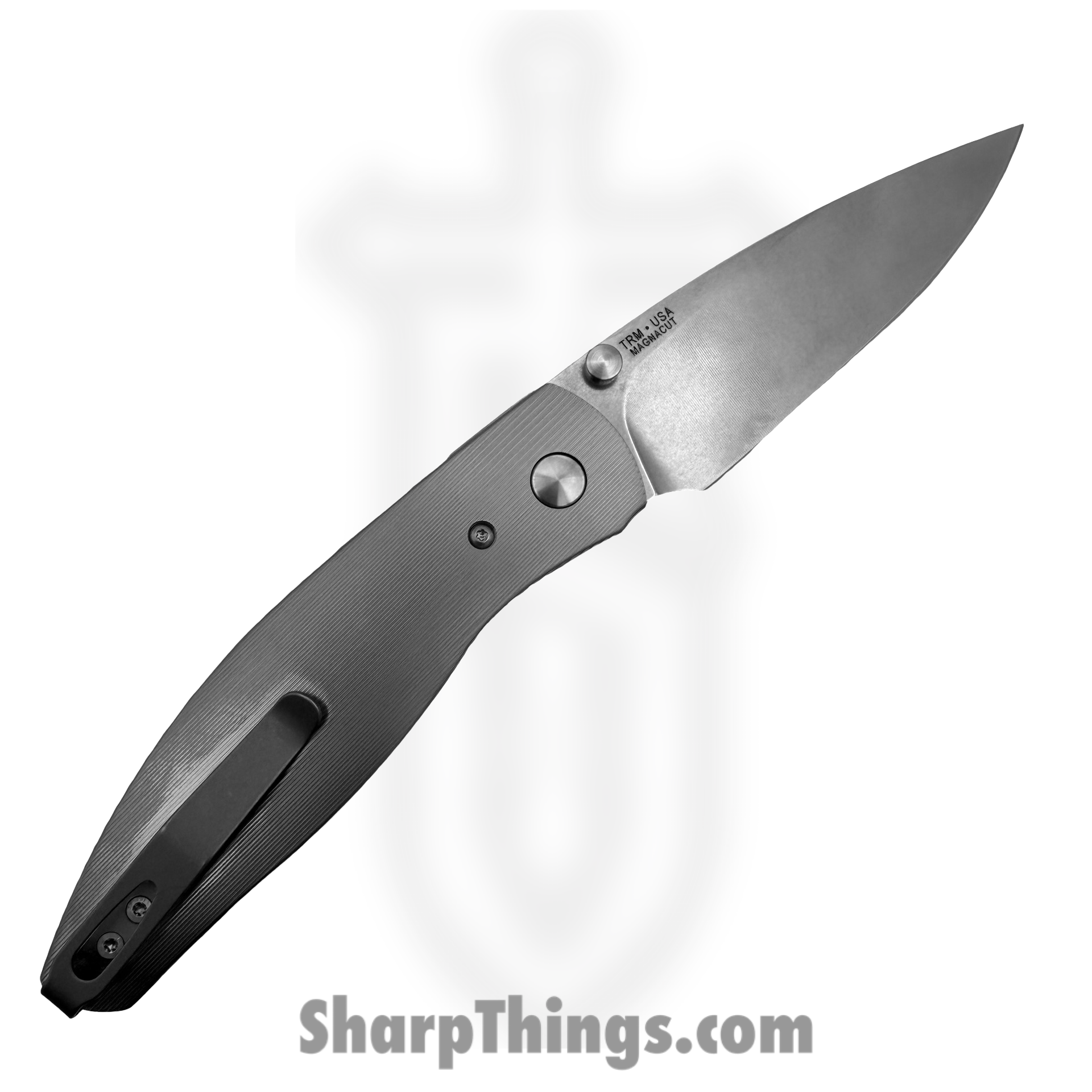 TRM - DLR-ATM-TI-PS - Atom - Folding Knife - CPM MagnaCut Stonewash Drop Point - 3D Smooth Contoured "Pinstripe Scales" Titanium - Silver - Image 2