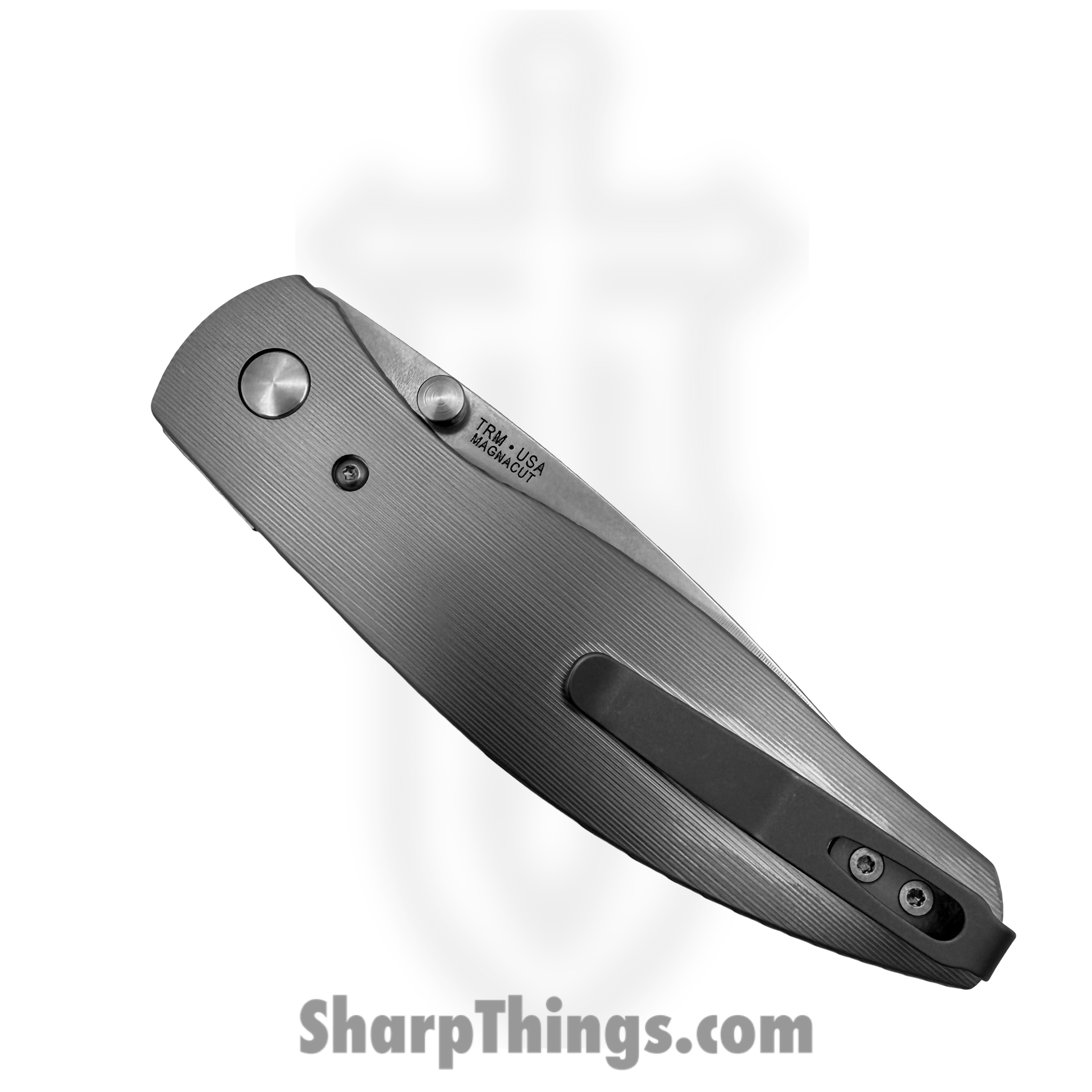 TRM - DLR-ATM-TI-PS - Atom - Folding Knife - CPM MagnaCut Stonewash Drop Point - 3D Smooth Contoured "Pinstripe Scales" Titanium - Silver - Image 4
