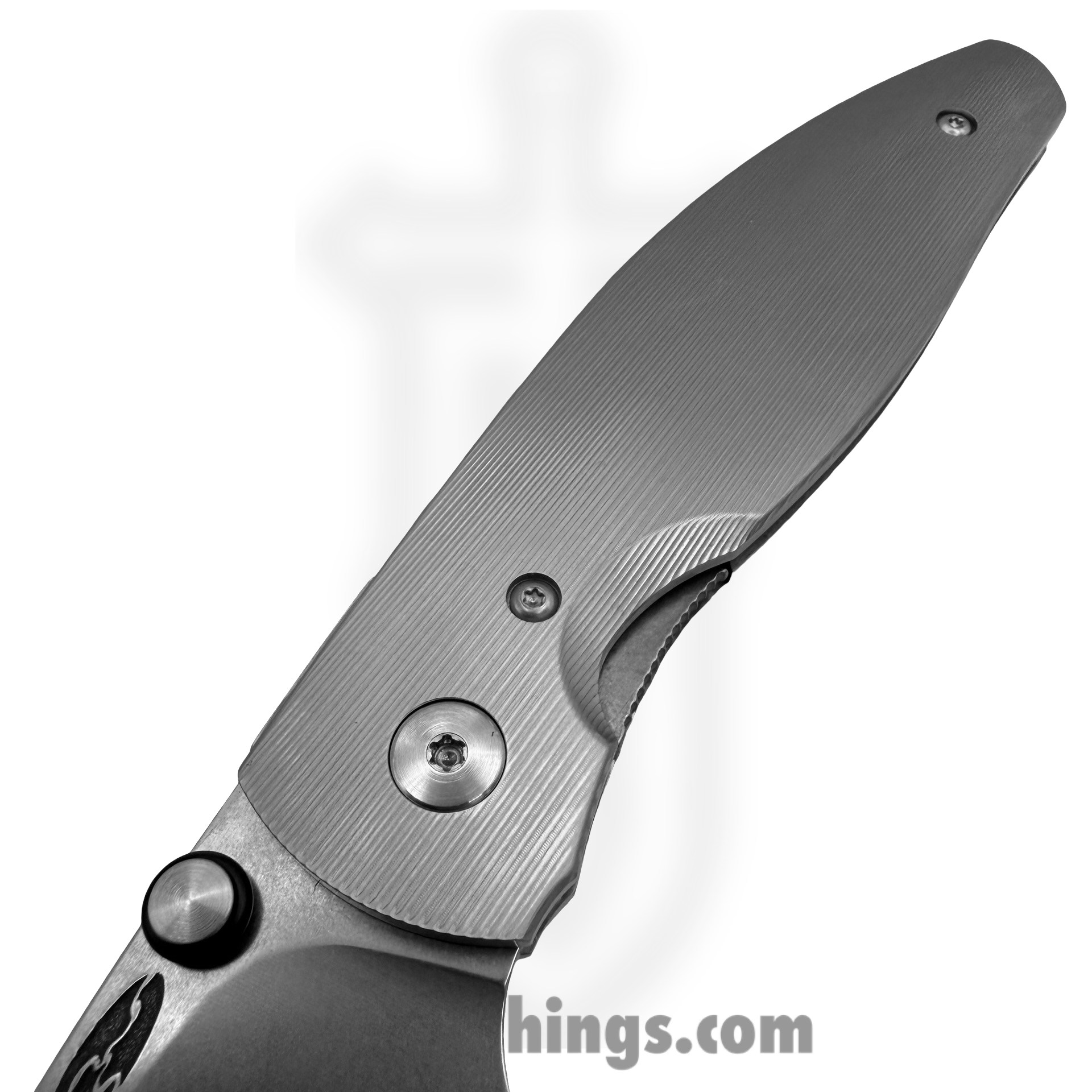 TRM - DLR-ATM-TI-PS - Atom - Folding Knife - CPM MagnaCut Stonewash Drop Point - 3D Smooth Contoured "Pinstripe Scales" Titanium - Silver - Image 3