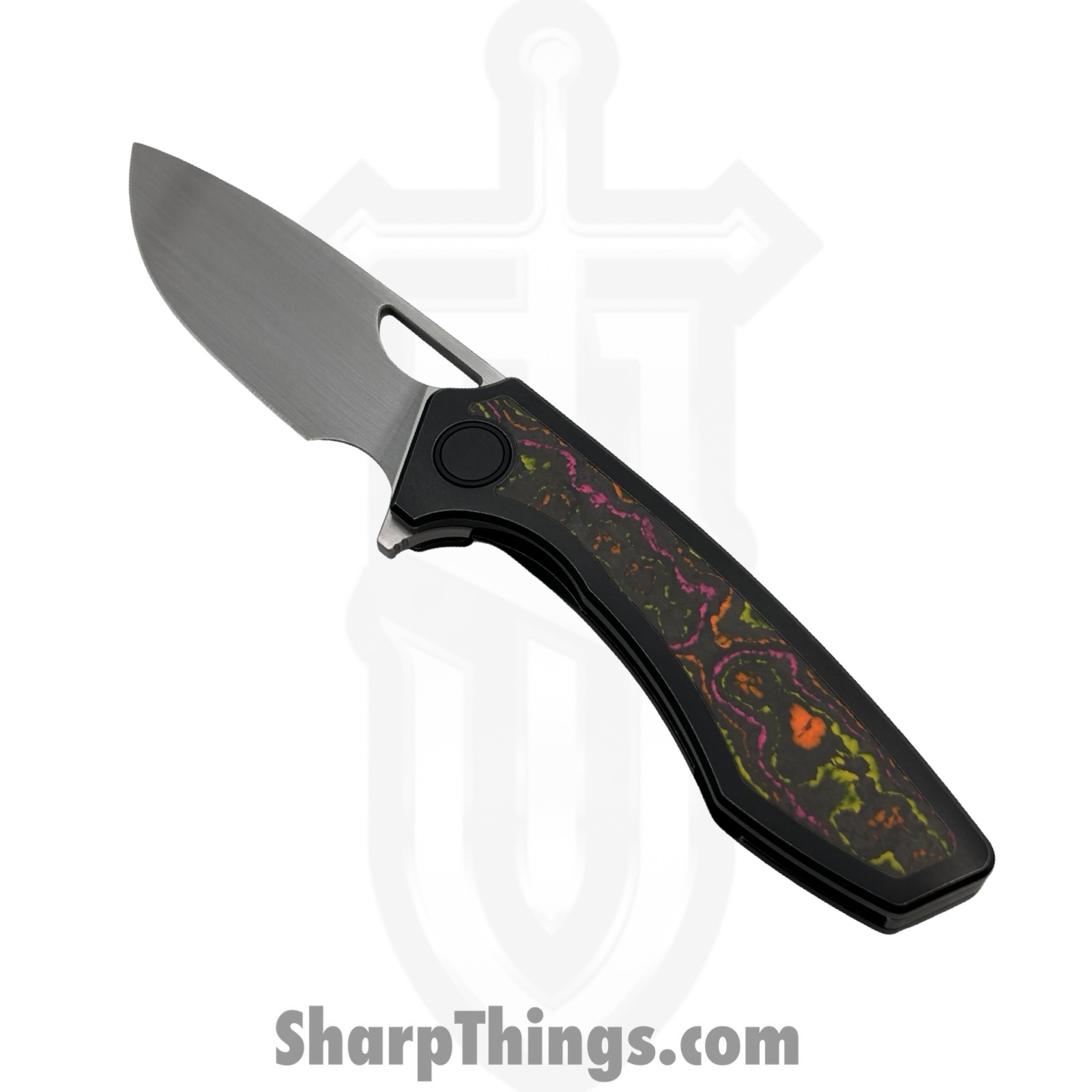 Gecko Customz KW - GCSIKFlo - Sikorae V2 - Folding Knife - CPM MagnaCut Satin Drop Point - Titanium Flo Party Inlay - Black Multi