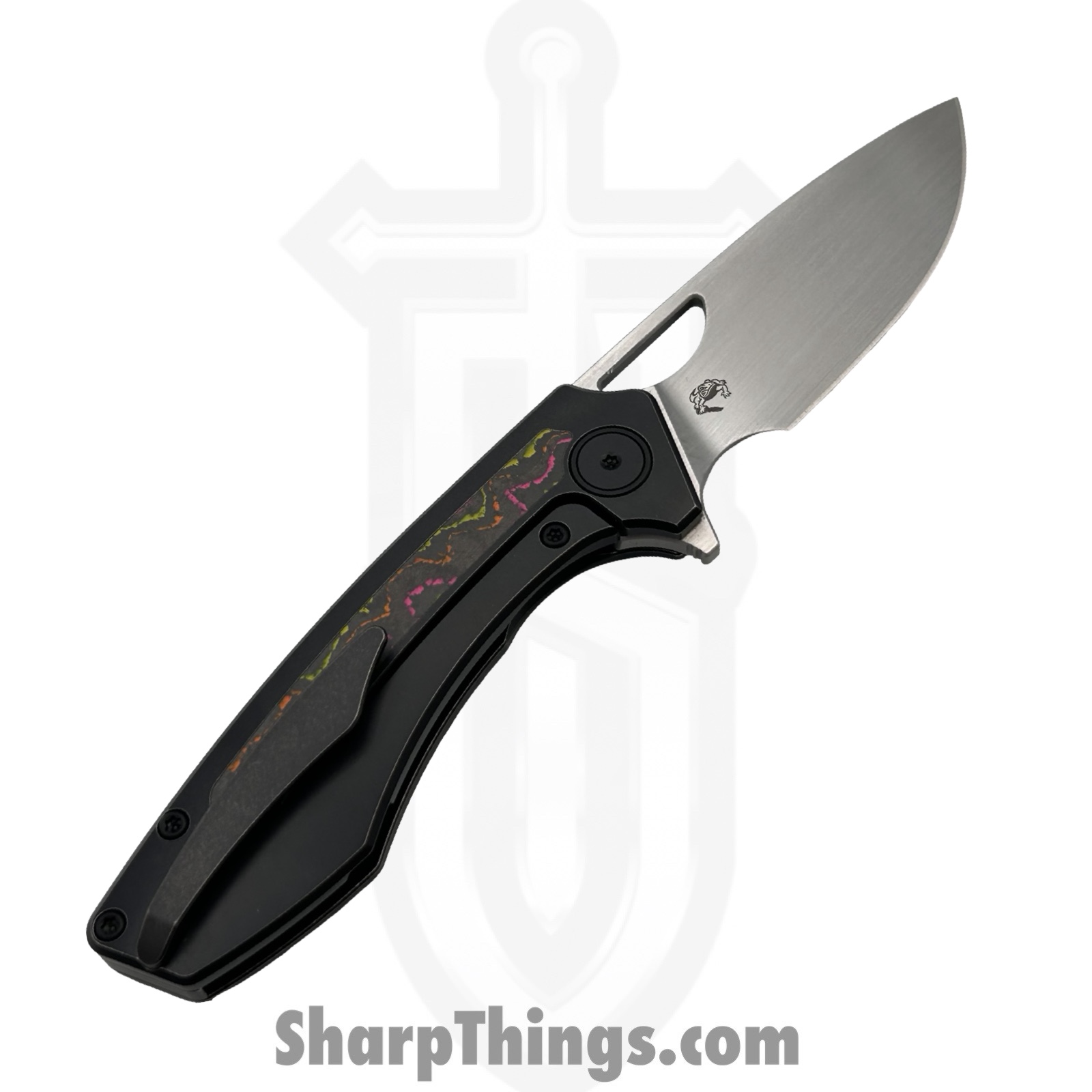 Gecko Customz KW - GCSIKFlo - Sikorae V2 - Folding Knife - CPM MagnaCut Satin Drop Point - Titanium Flo Party Inlay - Black Multi - Image 2