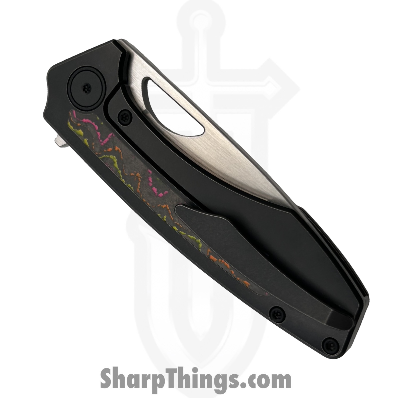 Gecko Customz KW - GCSIKFlo - Sikorae V2 - Folding Knife - CPM MagnaCut Satin Drop Point - Titanium Flo Party Inlay - Black Multi - Image 4