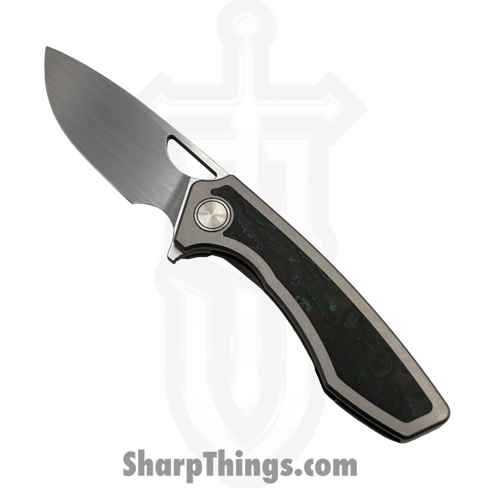 Gecko Customz KW - GCSIKKelp - Sikorae V2 - Folding Knife - CPM MagnaCut Satin Drop Point - Titanium Kelp Bed Inlay - Silver Green