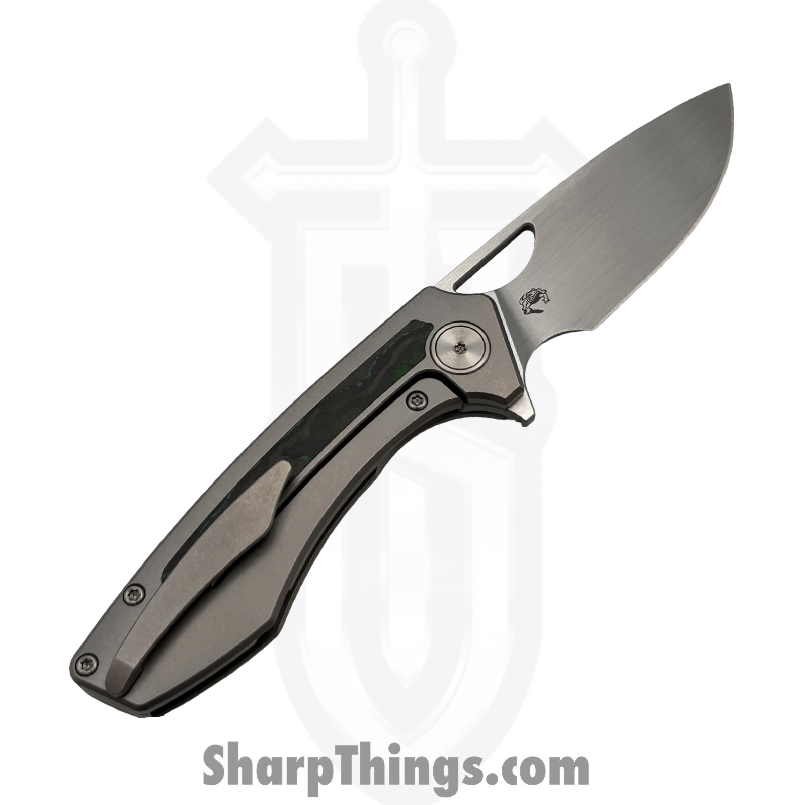 Gecko Customz KW - GCSIKKelp - Sikorae V2 - Folding Knife - CPM MagnaCut Satin Drop Point - Titanium Kelp Bed Inlay - Silver Green - Image 2
