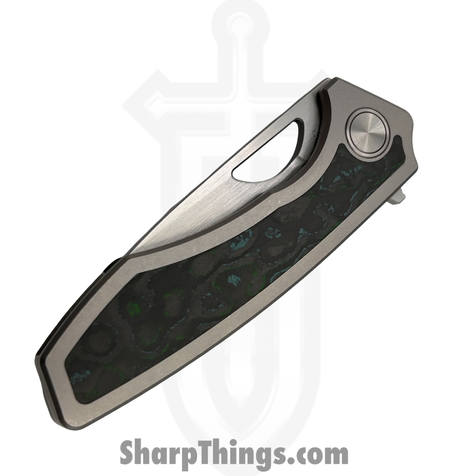 Gecko Customz KW - GCSIKKelp - Sikorae V2 - Folding Knife - CPM MagnaCut Satin Drop Point - Titanium Kelp Bed Inlay - Silver Green - Image 5
