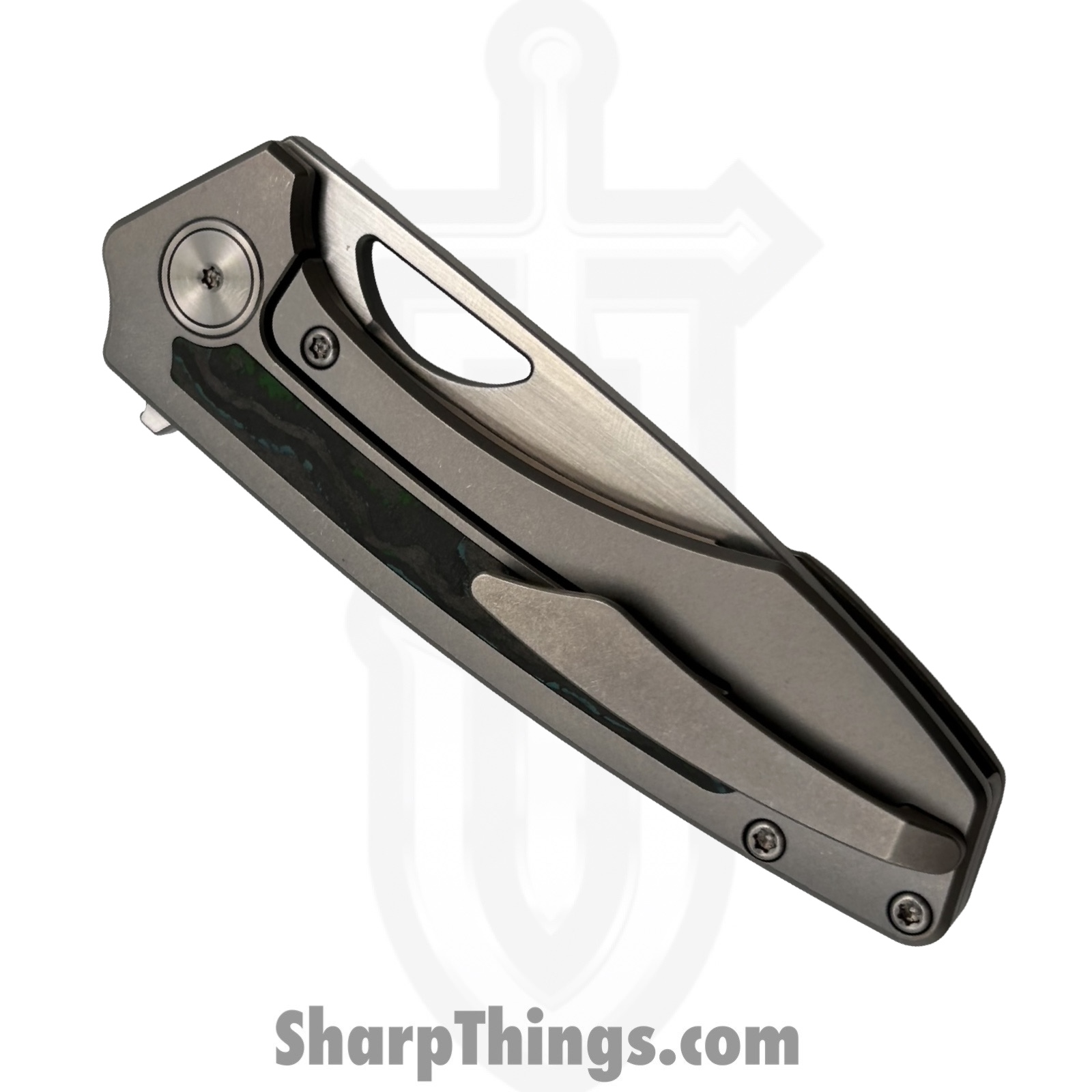 Gecko Customz KW - GCSIKKelp - Sikorae V2 - Folding Knife - CPM MagnaCut Satin Drop Point - Titanium Kelp Bed Inlay - Silver Green - Image 4