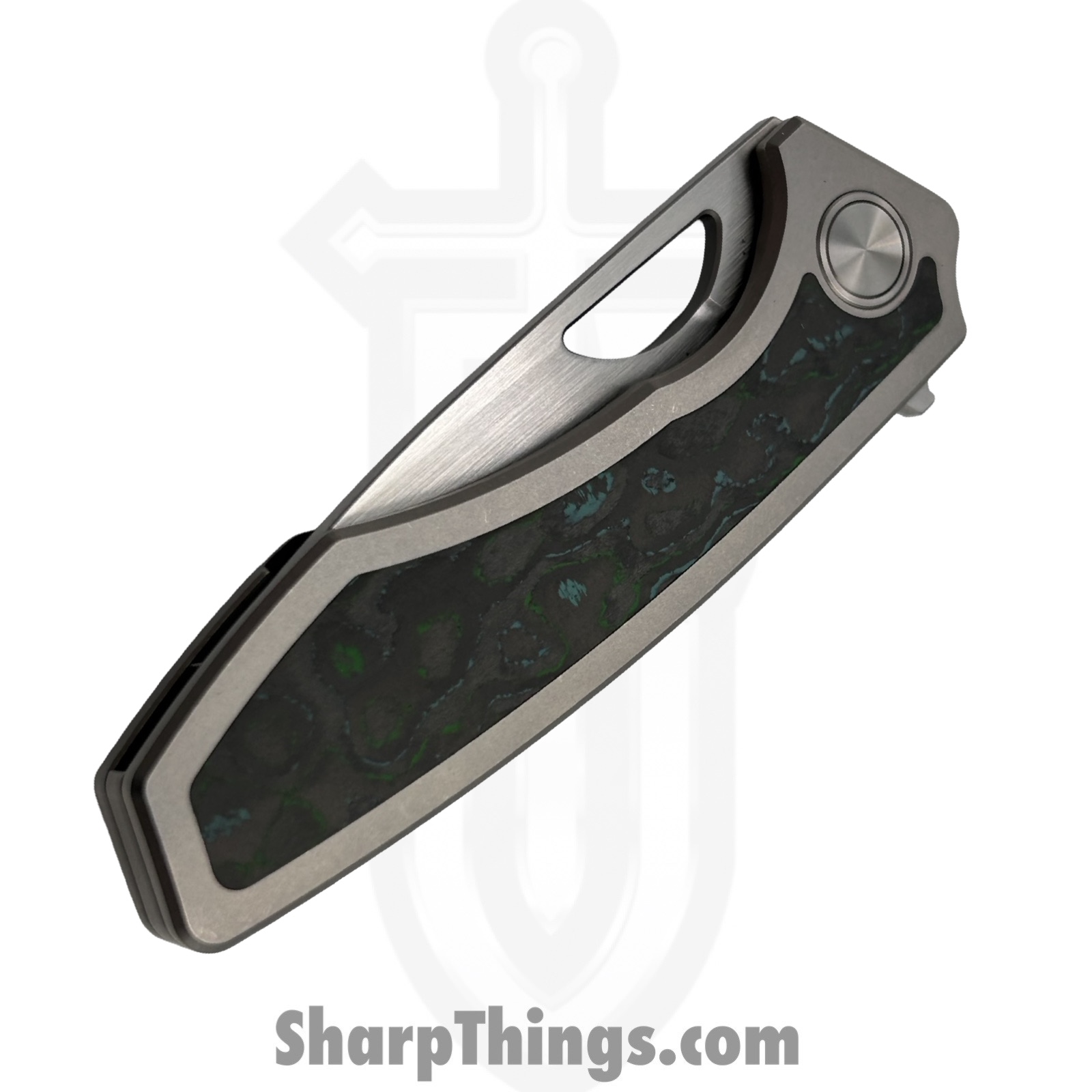 Gecko Customz KW - GCSIKKelp - Sikorae V2 - Folding Knife - CPM MagnaCut Satin Drop Point - Titanium Kelp Bed Inlay - Silver Green - Image 3