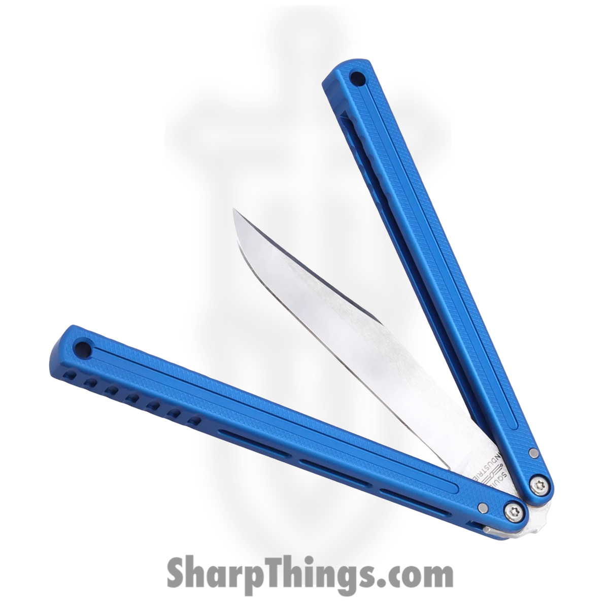 Squid Industries - KRGL-BW-MTBL - Krake Raken V3 Glide Edition - Balisong - AEB-L Satin Bowie - 7075 T6511 Aluminum - Blue - Image 3