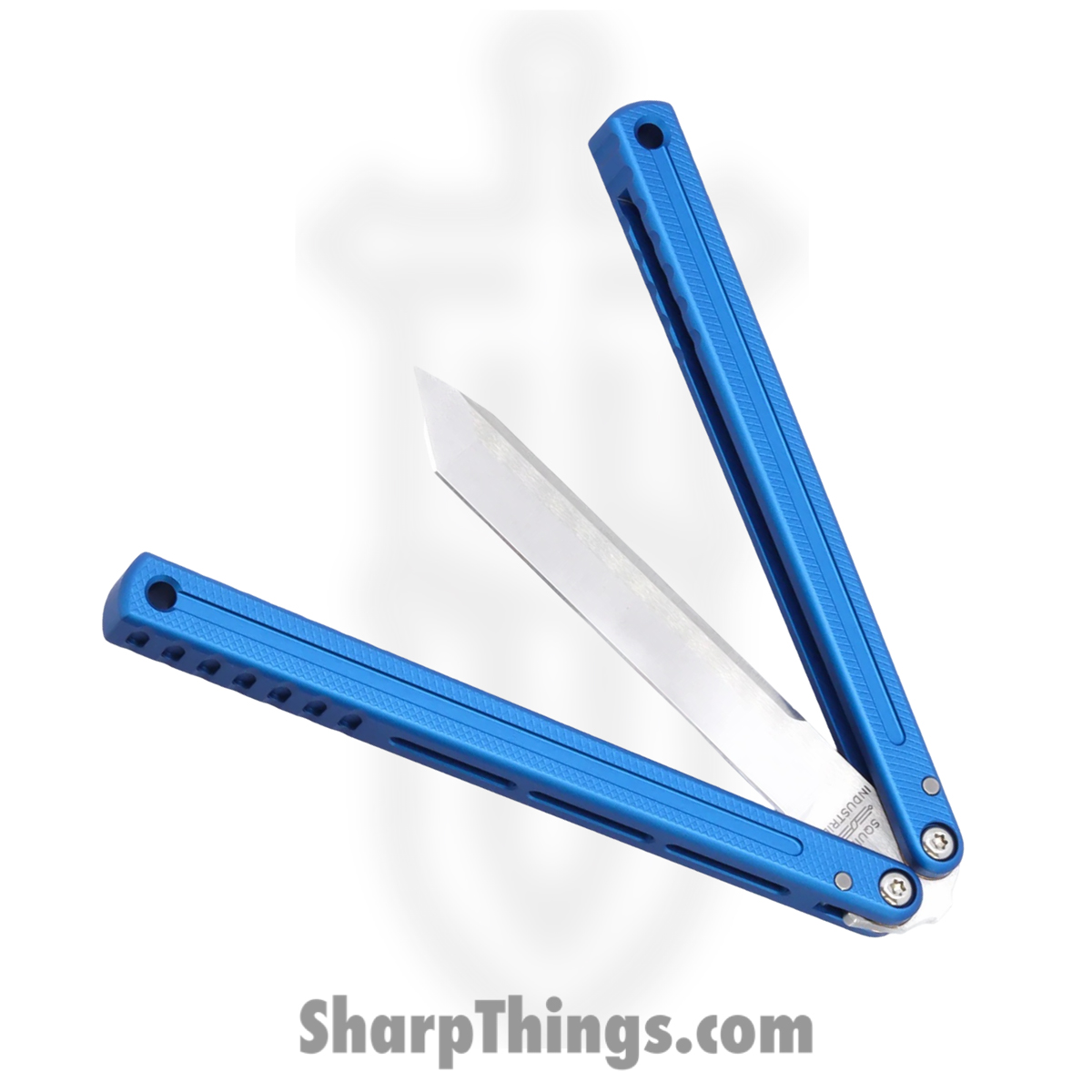 Squid Industries - KRGL-TN-MTBL - Krake Raken V3 Glide Edition - Balisong - AEB-L Satin Tanto - 7075 T6511 Aluminum - Blue - Image 5