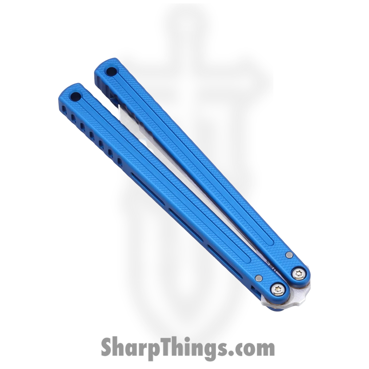 Squid Industries - KRGL-TN-MTBL - Krake Raken V3 Glide Edition - Balisong - AEB-L Satin Tanto - 7075 T6511 Aluminum - Blue - Image 4
