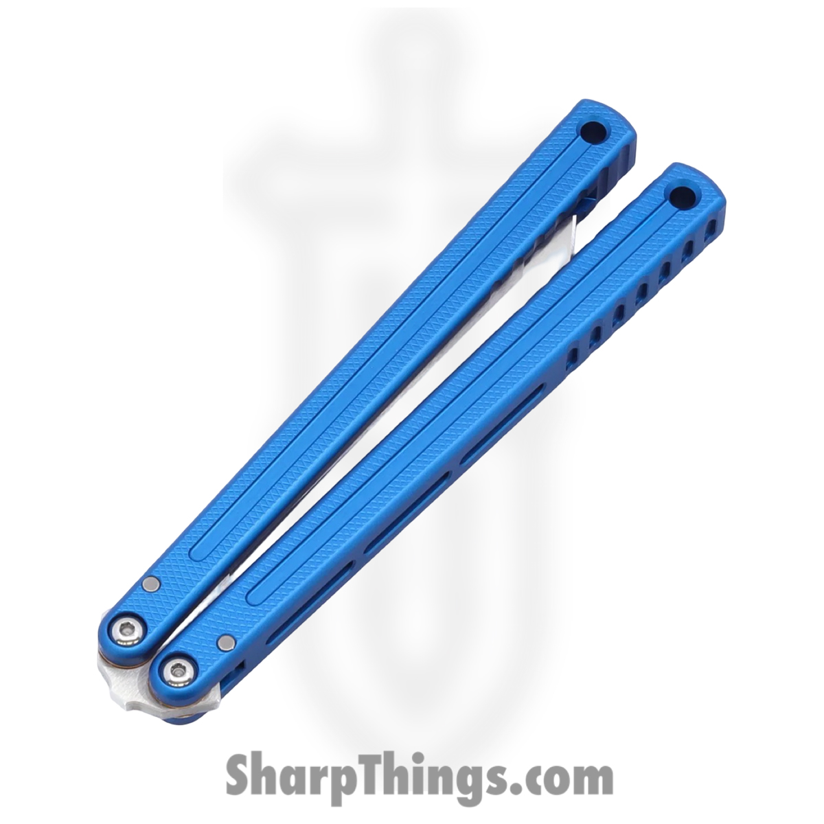 Squid Industries - KRGL-TN-MTBL - Krake Raken V3 Glide Edition - Balisong - AEB-L Satin Tanto - 7075 T6511 Aluminum - Blue - Image 3
