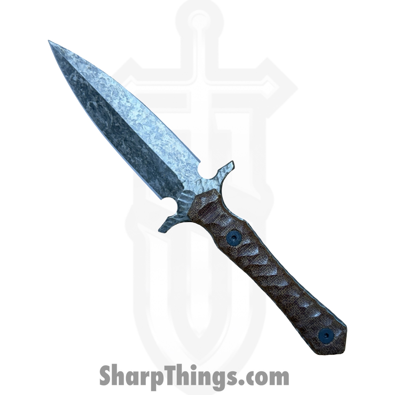 Lex Rex - LEXBS26003 - Blood Oath - Fixed Blade Knife - 80crv2 Mustard Patina Dagger - Canvas Micarta - Brown