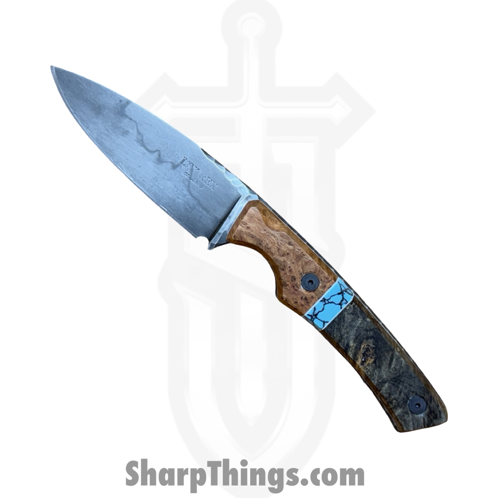 Lex Rex - LEXBS26006 - Cowboy - Fixed Blade Knife - W2 Steel Stonewash Drop Point - Cherry Burl Truestone Buckeye Burl - Brown Turquoise