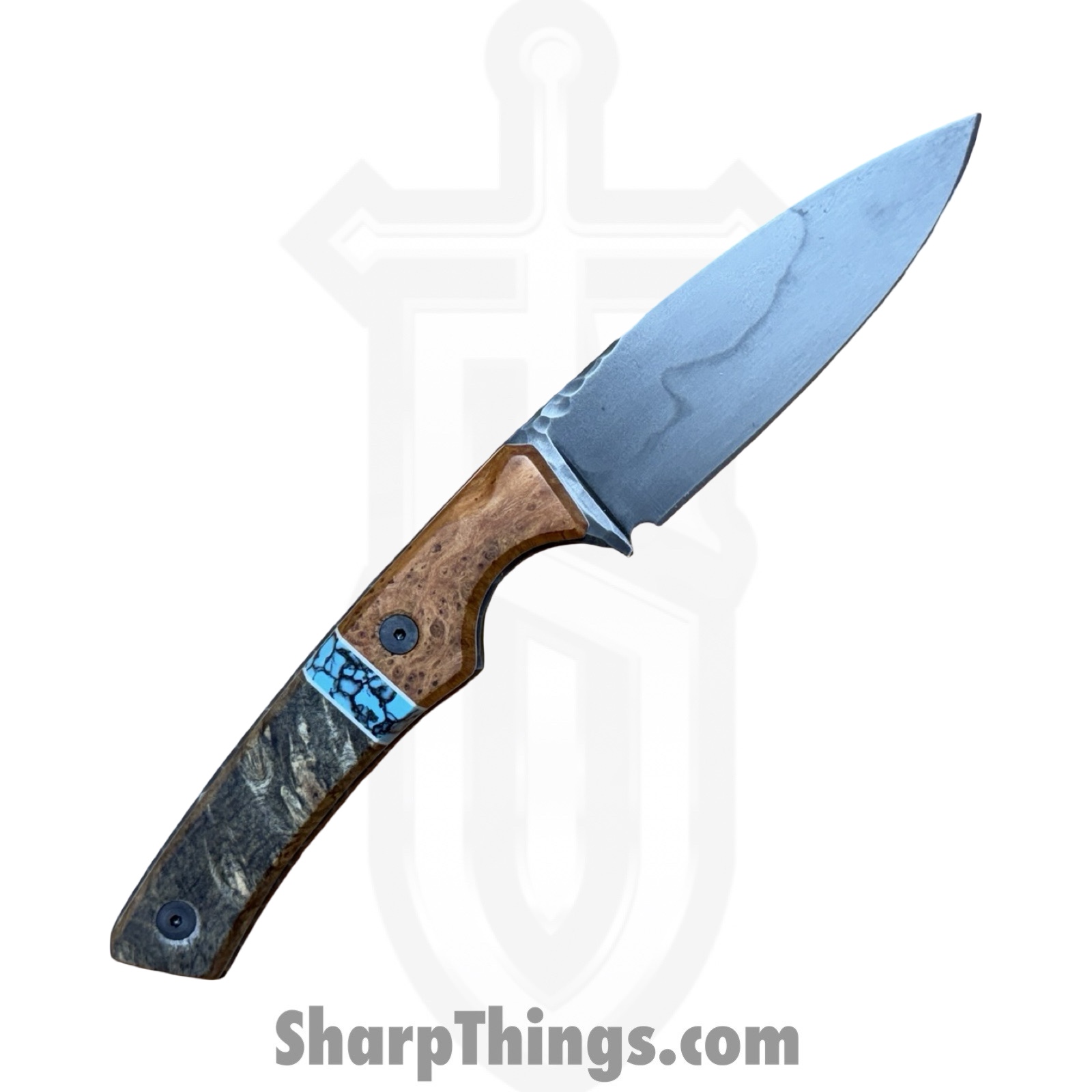 Lex Rex - LEXBS26006 - Cowboy - Fixed Blade Knife - W2 Steel Stonewash Drop Point - Cherry Burl Truestone Buckeye Burl - Brown Turquoise - Image 2