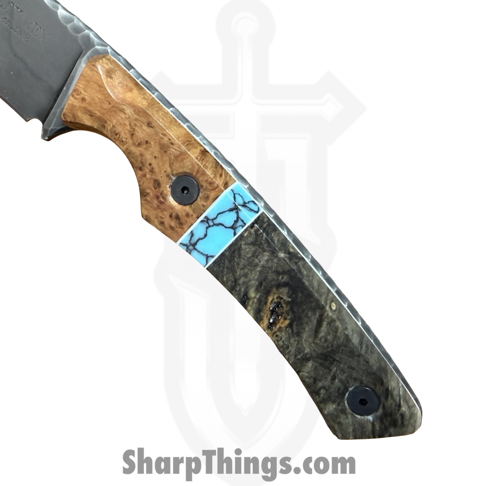 Lex Rex - LEXBS26006 - Cowboy - Fixed Blade Knife - W2 Steel Stonewash Drop Point - Cherry Burl Truestone Buckeye Burl - Brown Turquoise - Image 5