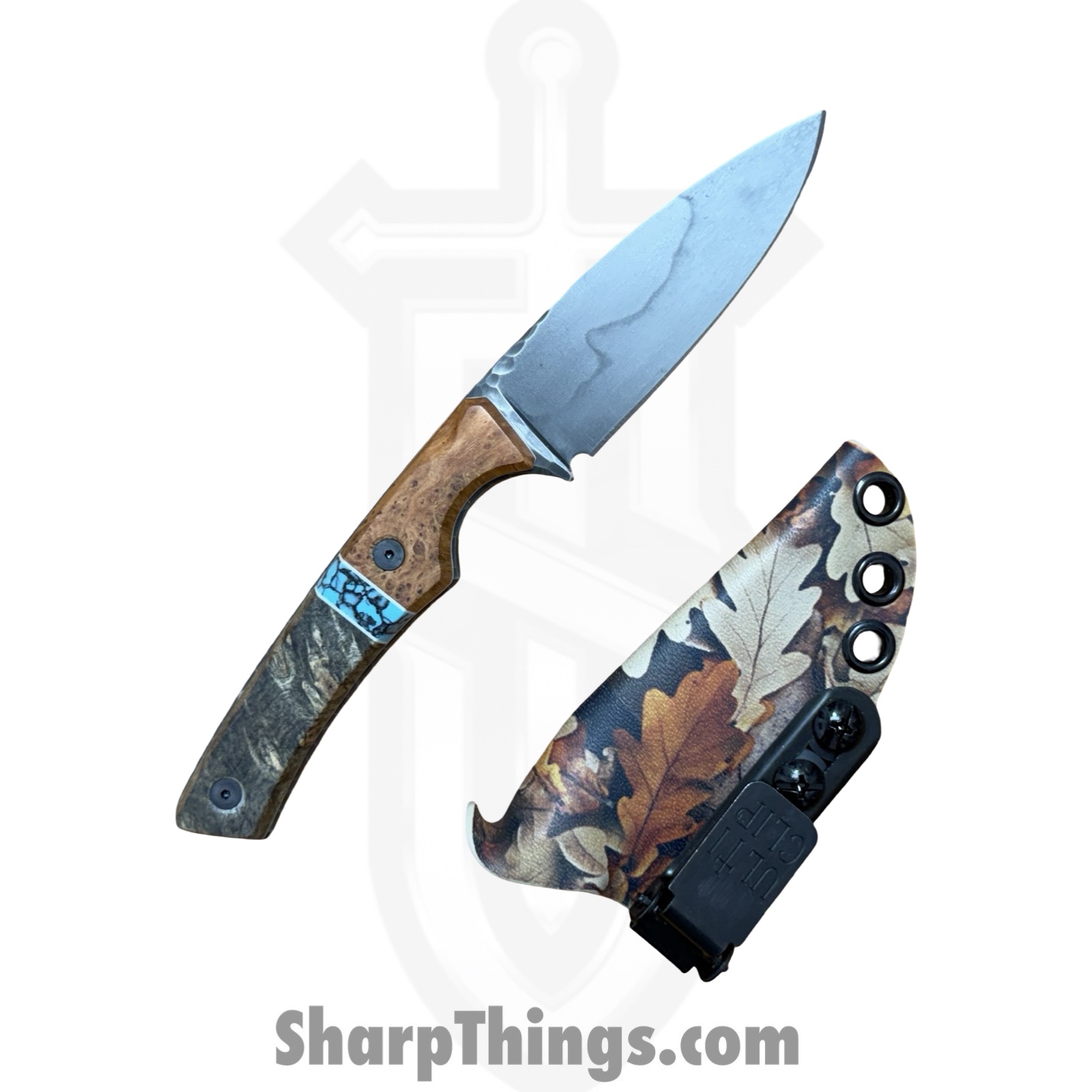 Lex Rex - LEXBS26006 - Cowboy - Fixed Blade Knife - W2 Steel Stonewash Drop Point - Cherry Burl Truestone Buckeye Burl - Brown Turquoise - Image 8