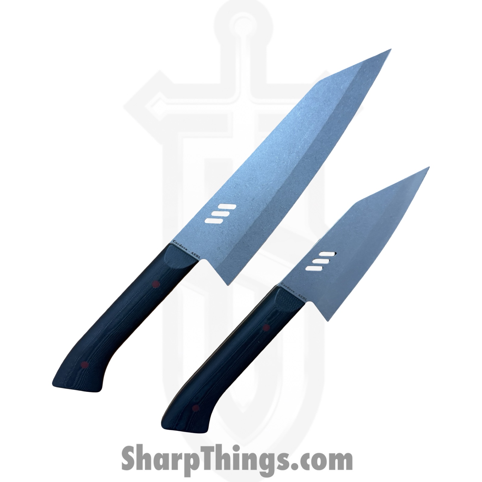 Millit Knives - MILIBS2602 - Cordova 8in and 5in Kitchen Set - Fixed Blade Knife - AEBL Stonewash Chef - G10 - Black|Red - Image 2