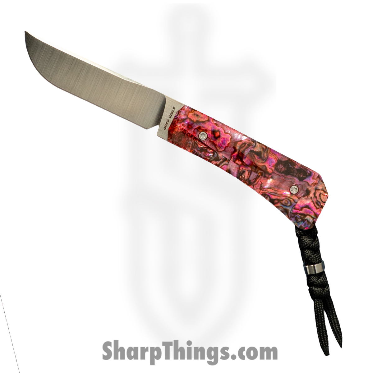 Jack Wolf Knives - PIONE-FX-01-RED-ABALONE - Pioneer FIXedc - Fixed Blade Knife - CPM S90V Satin Drop Point - Abalone - Red