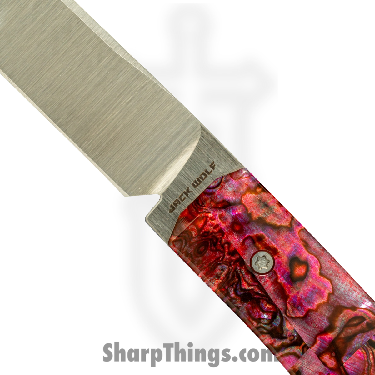 Jack Wolf Knives - PIONE-FX-01-RED-ABALONE - Pioneer FIXedc - Fixed Blade Knife - CPM S90V Satin Drop Point - Abalone - Red - Image 2
